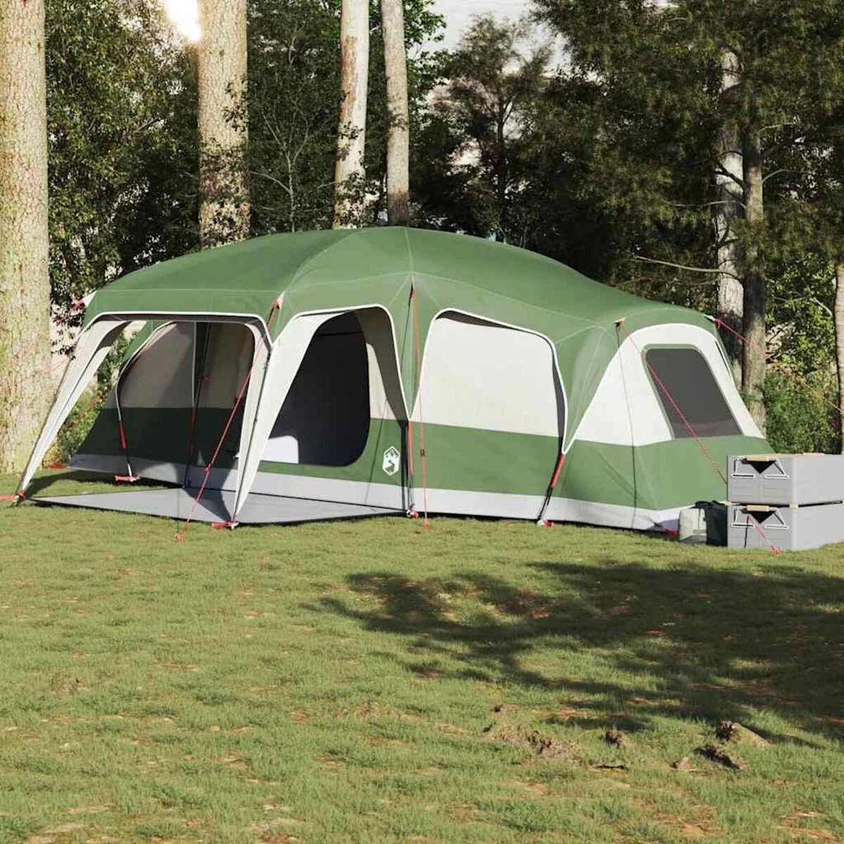 VIDAXL Tente familiale avec dome porche 9 personnes vert impermeable