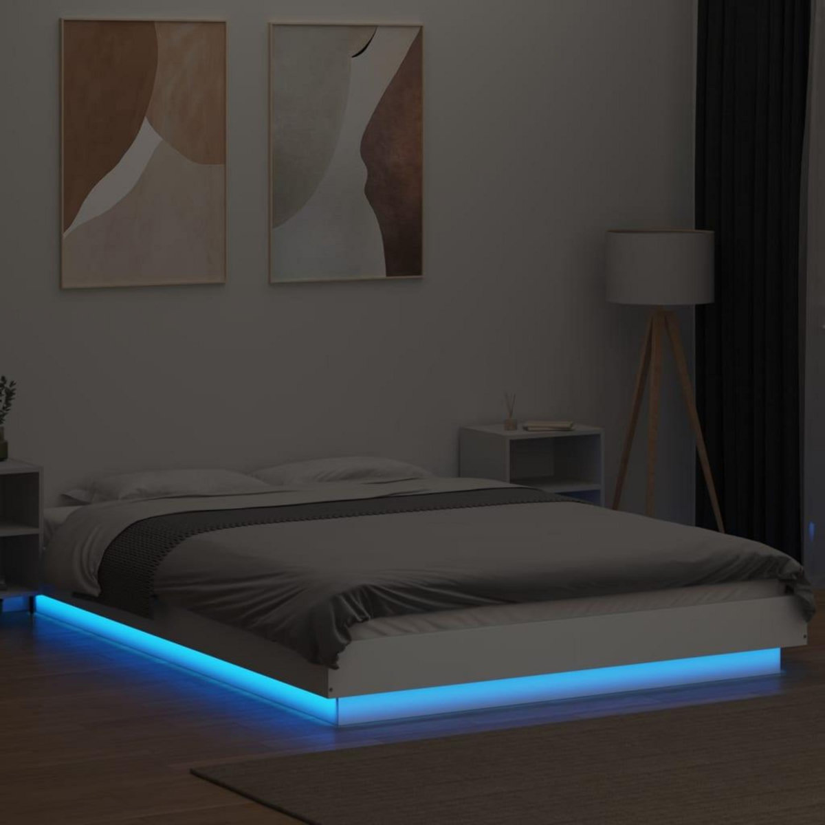 VIDAXL Cadre de lit avec lumieres LED sans matelas blanc 140x190 cm