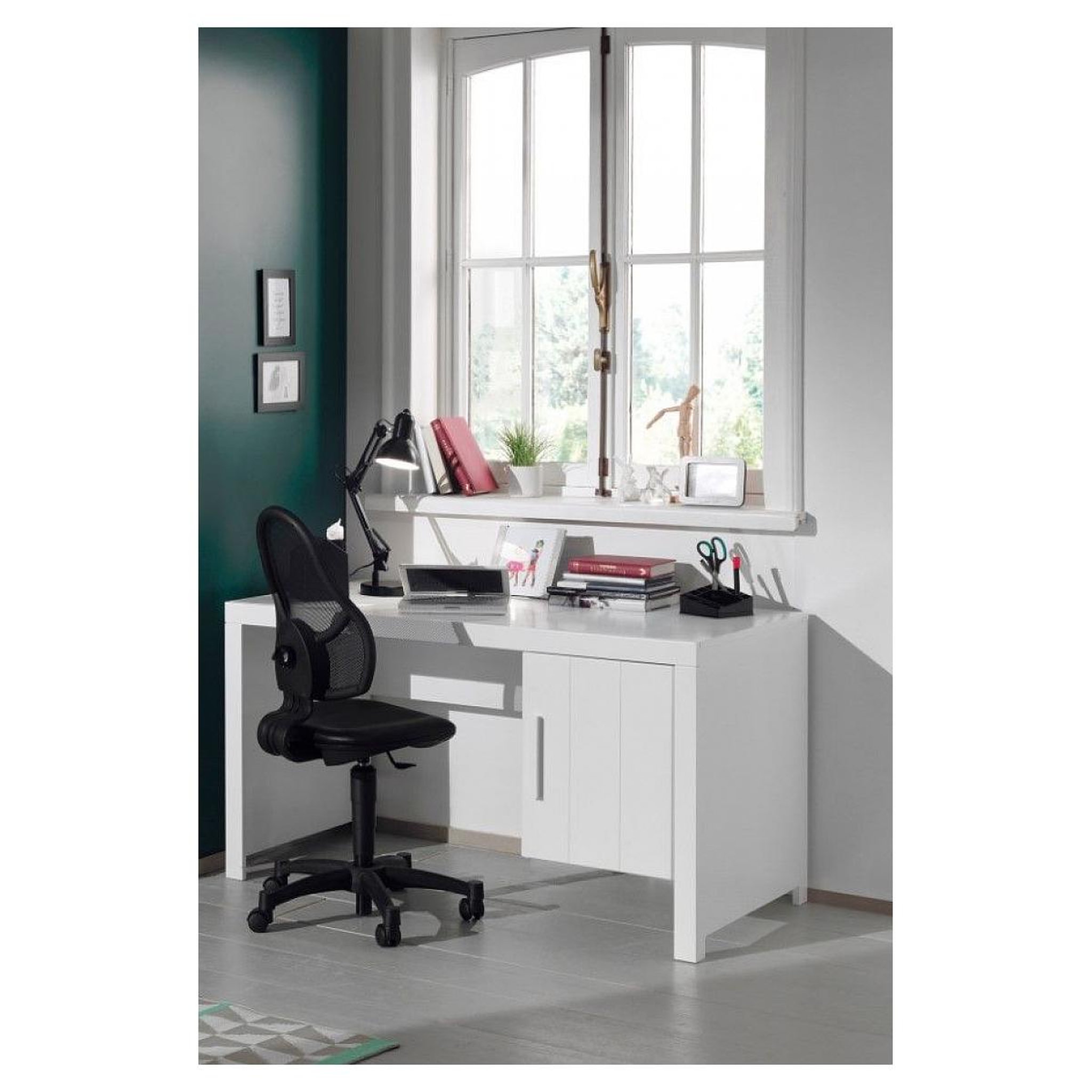 Voir la diapositive 3 : Vipack Ensemble de chambre Vipack ERIK : Lit simple, lit gigogne, chevet, bureau et armoire 2 portes en bois laqué blanc
