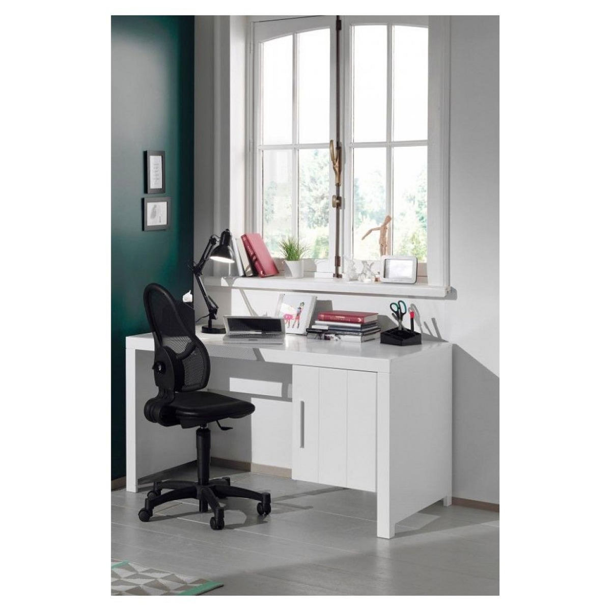 Vipack Ensemble de chambre Vipack ERIK : Lit simple, lit gigogne, chevet, bureau et armoire 2 portes en bois laqué blanc