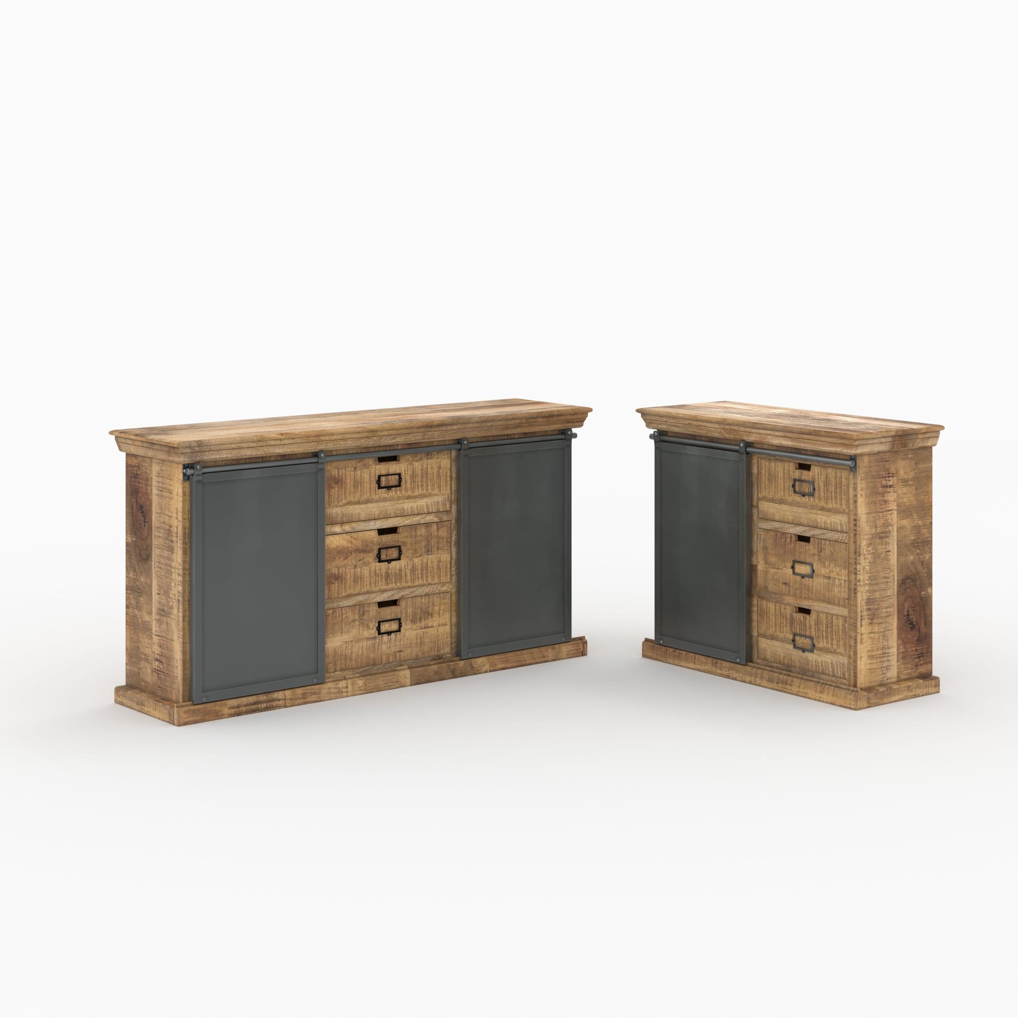 MAISON PAVANE Ensemble 2 buffets moyen et petit en bois de manguier massif-tabuk