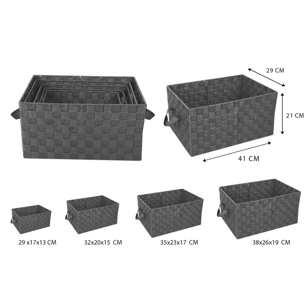 TOILINUX Lot de 5 Paniers avec 2 sangles en Polypropylène et Métal