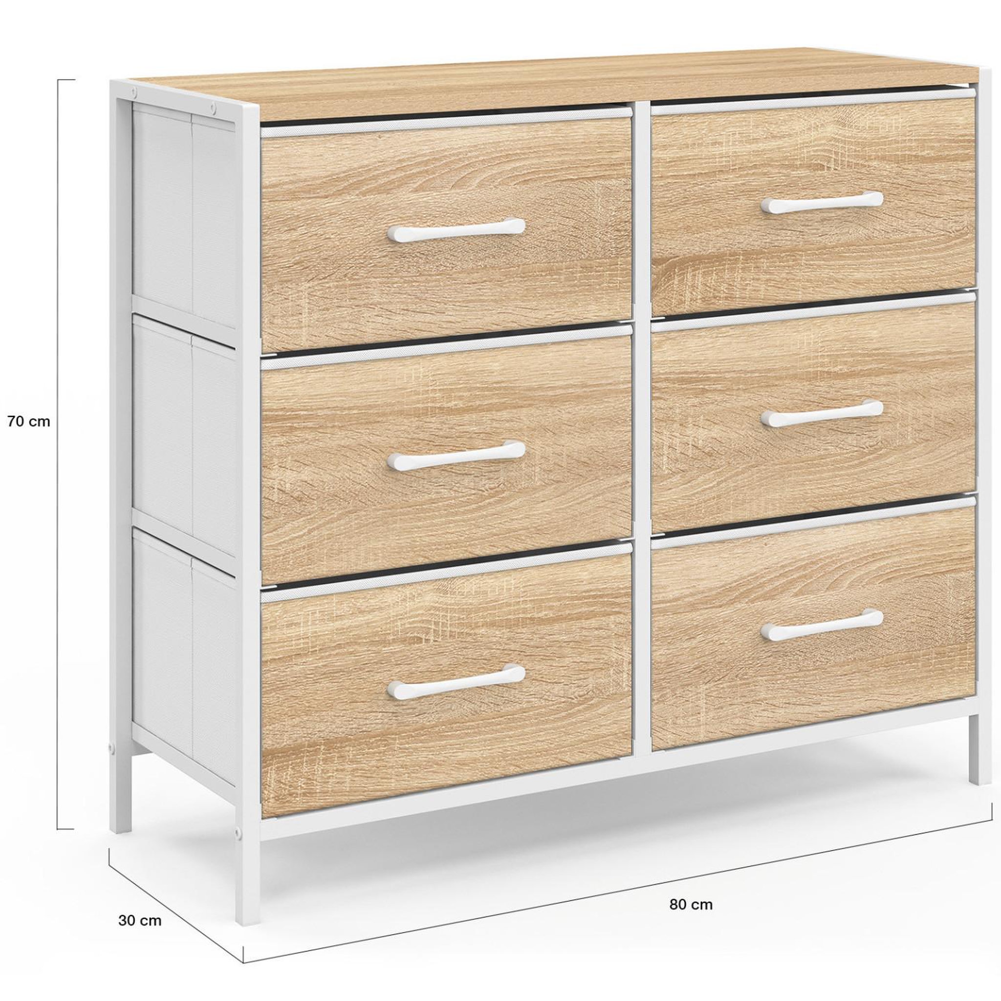 Voir la diapositive 5 : ID MARKET Commode 6 tiroirs en tissu utah 80 cm meuble de rangement design industriel bois et blanc