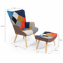 Voir la diapositive 6 : ID MARKET Fauteuil scandinave IVAR avec repose pieds en tissu patchwork multicouleurs et imprimé pied de poule