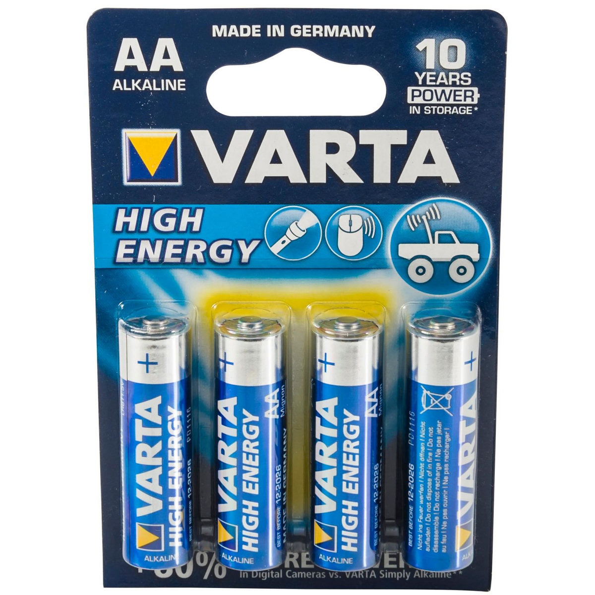 Varta Lot de 4 piles Alcalines AA / LR6 Varta High Energy