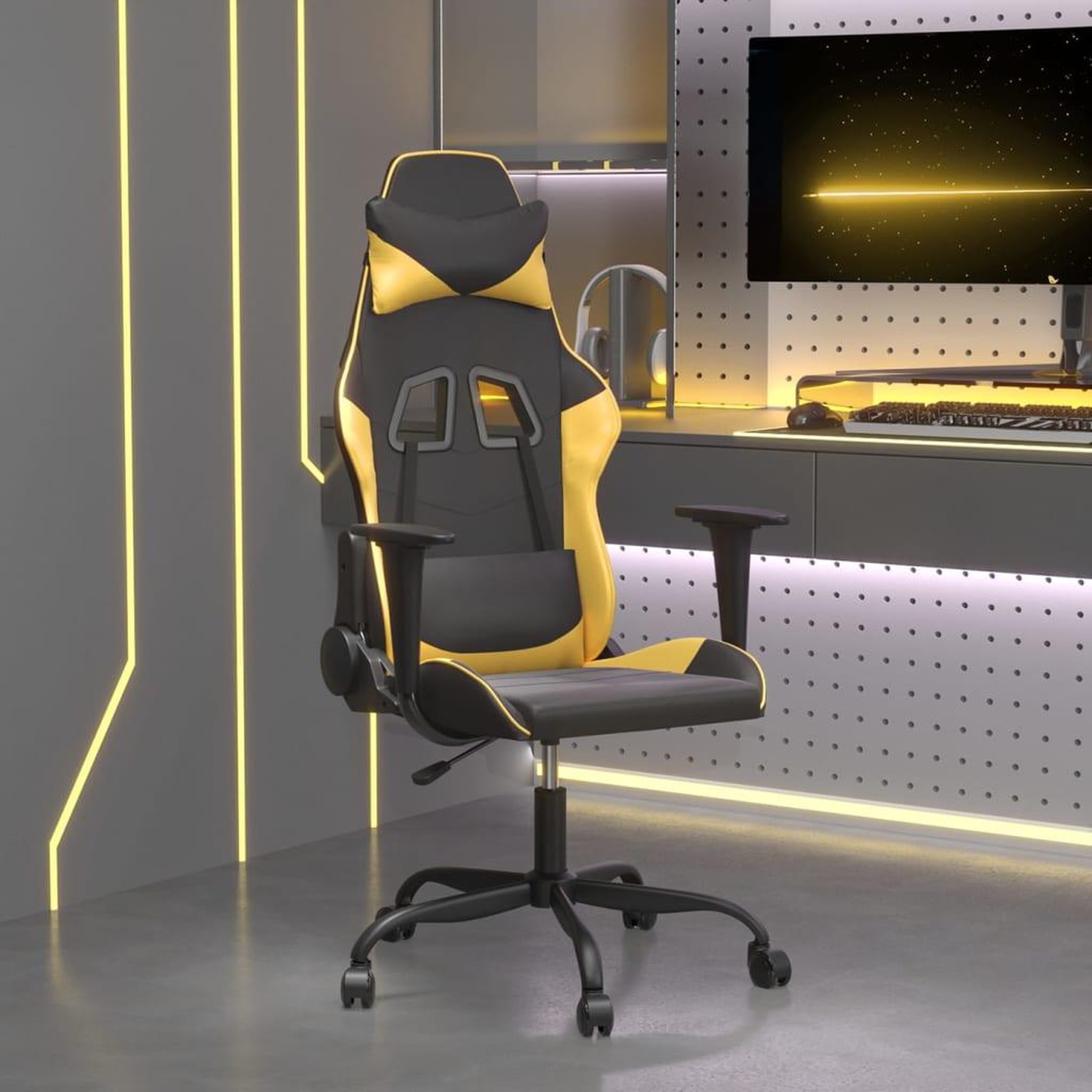 VIDAXL Chaise de jeu Noir et dore Similicuir