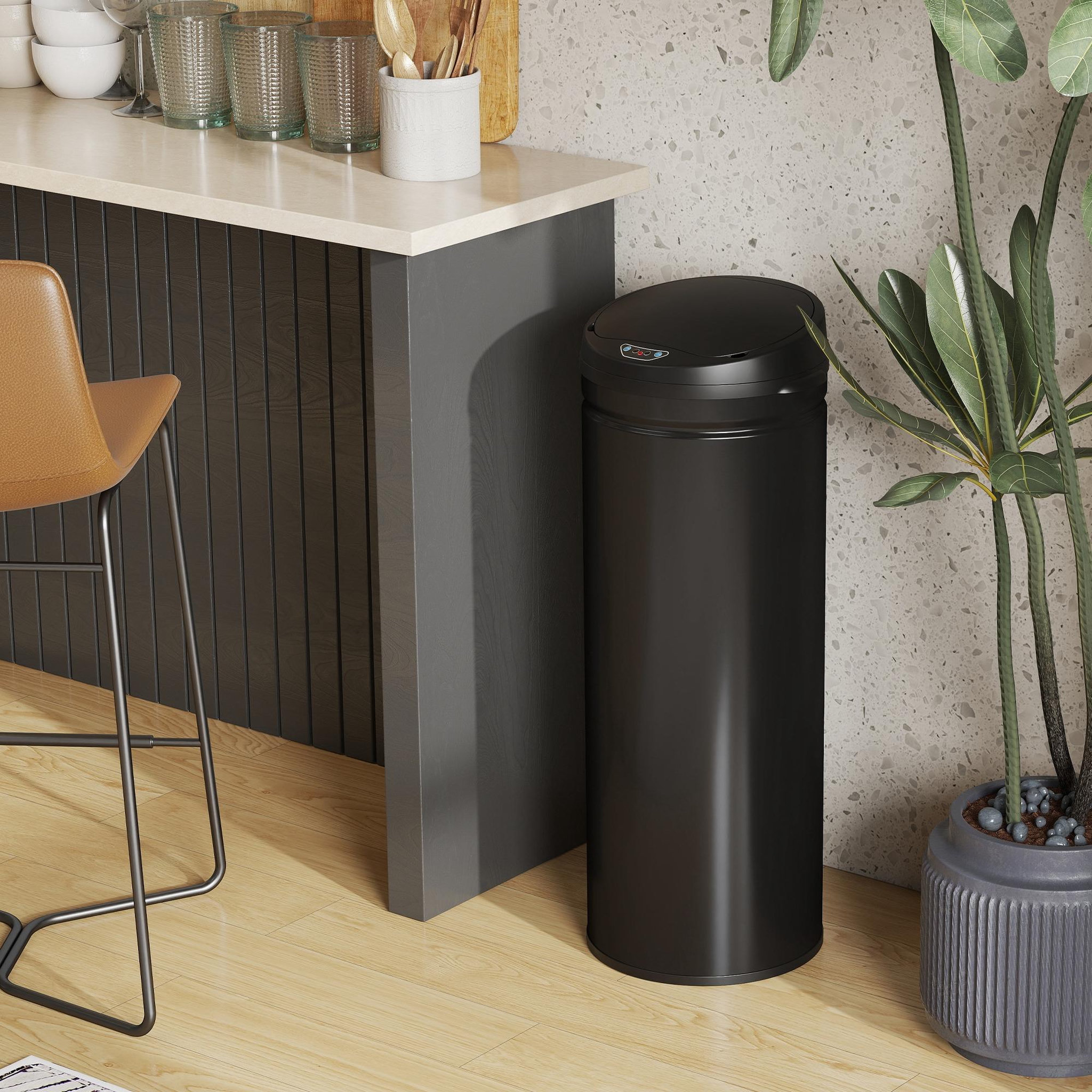 Voir la diapositive 2 : HOMCOM Poubelle automatique 50l capteur de mouvement acier inox brossé