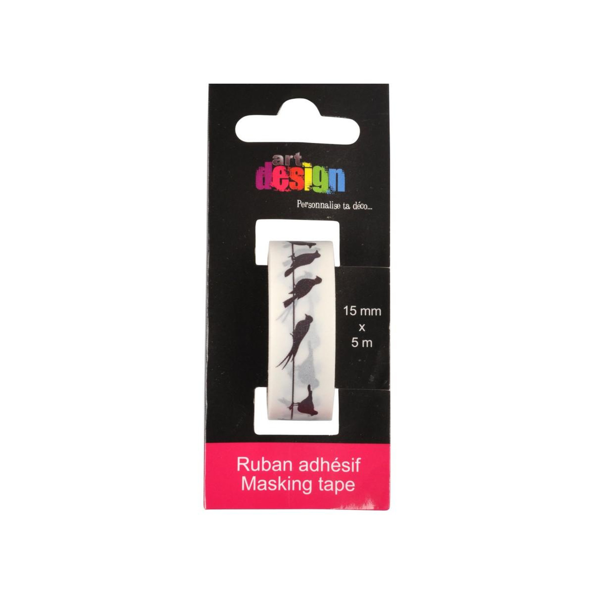 Voir la diapositive 2 : HOMEA Ruban masking tape  oiseaux  5m blanc