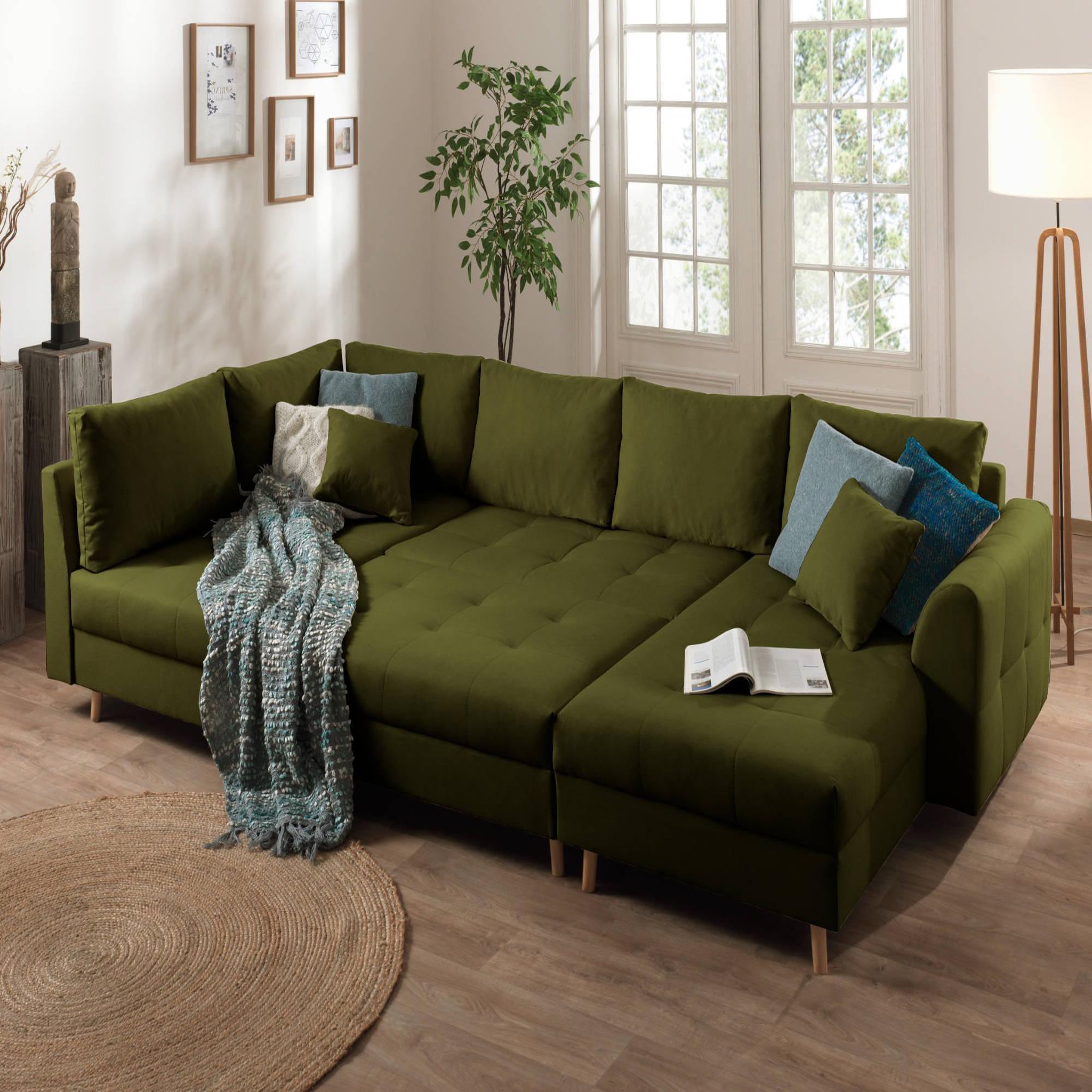 Voir la diapositive 3 : LISA DESIGN Rune - canapé panoramique avec pouf d'appoint - 7 places - style scandinave - gauche