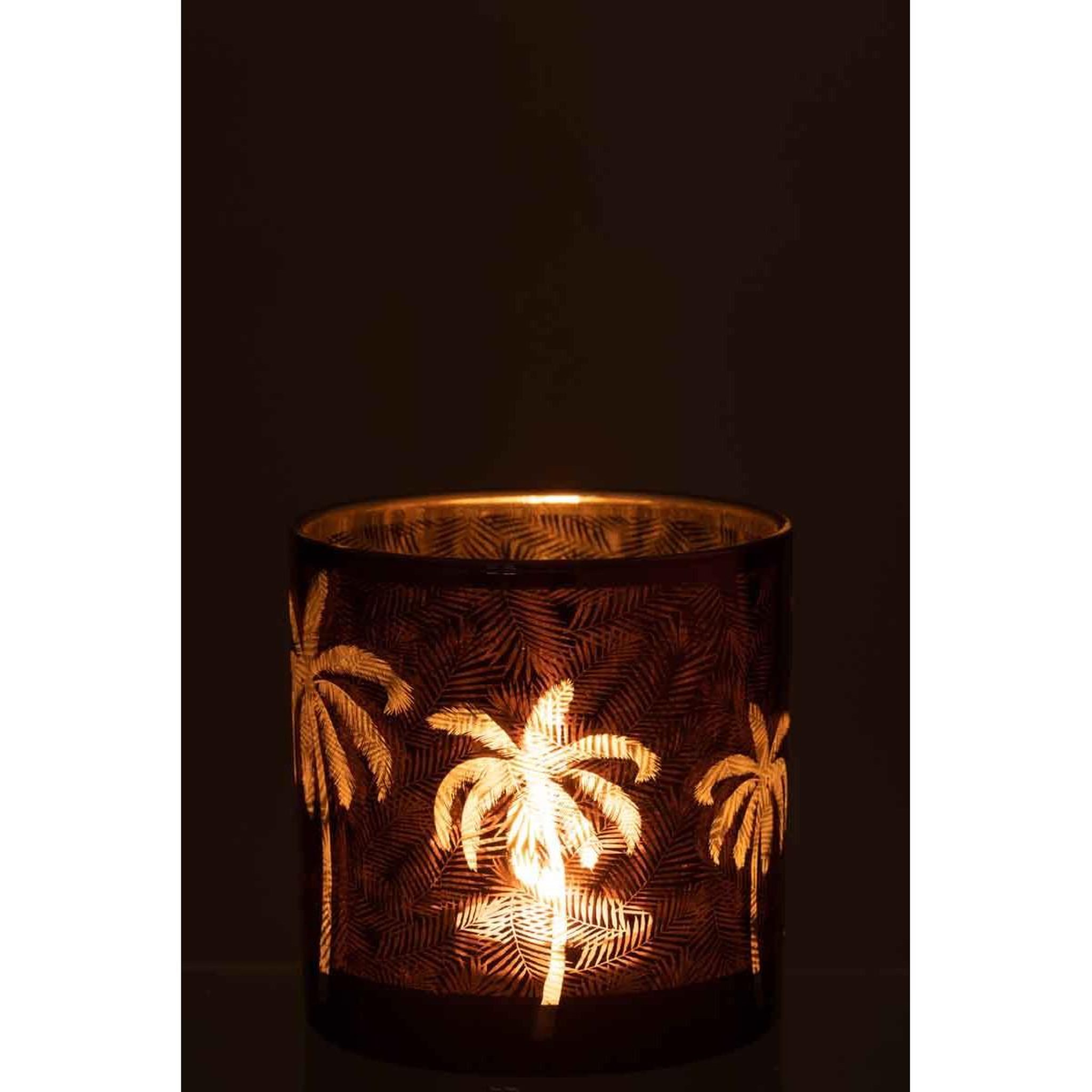Voir la diapositive 3 : J-LINE Photophore design  feuilles palmier  15cm marron