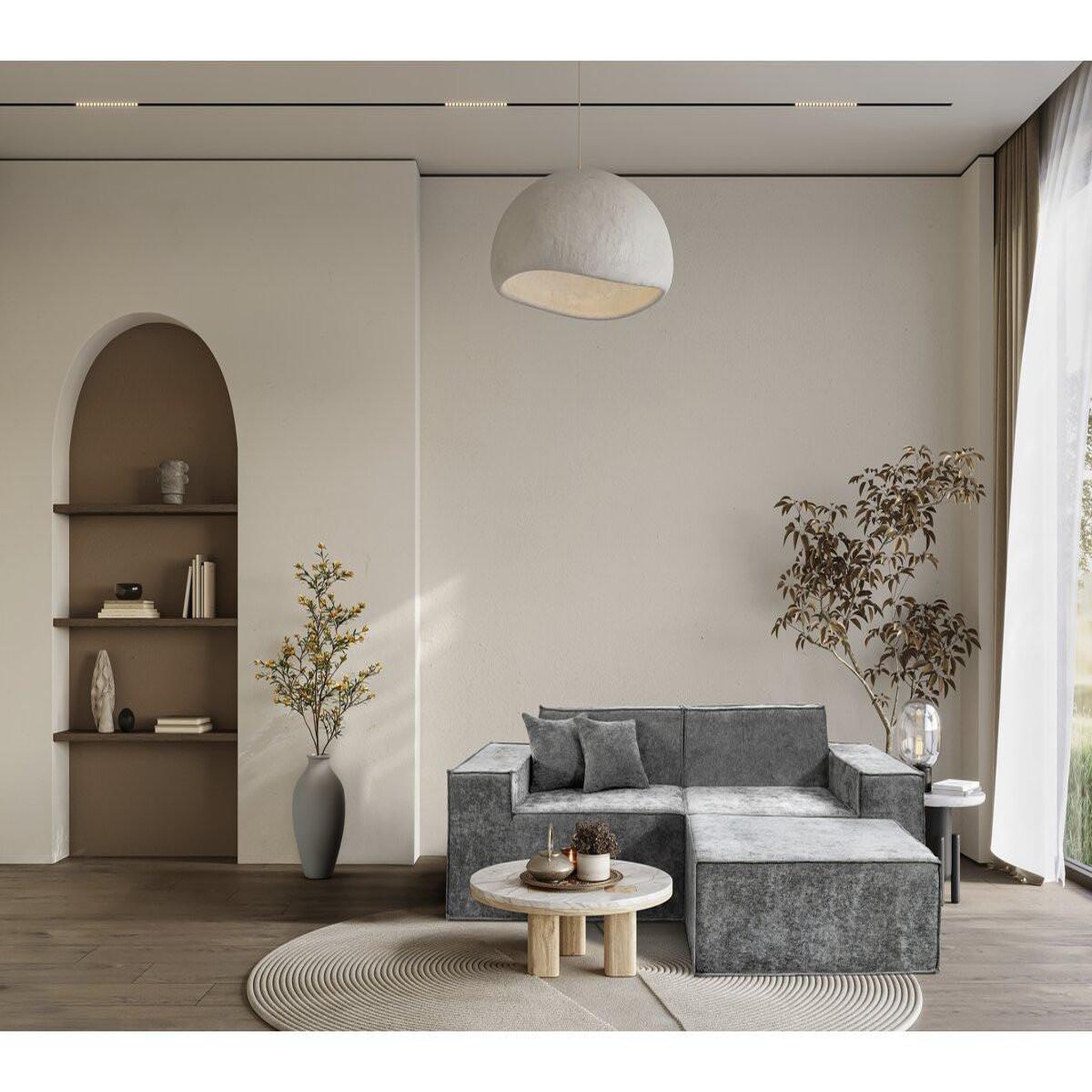 Voir la diapositive 2 : Habitat et Jardin Canapé droit modulable avec ottoman en tissu texturé  lusso  - 3 places - gris