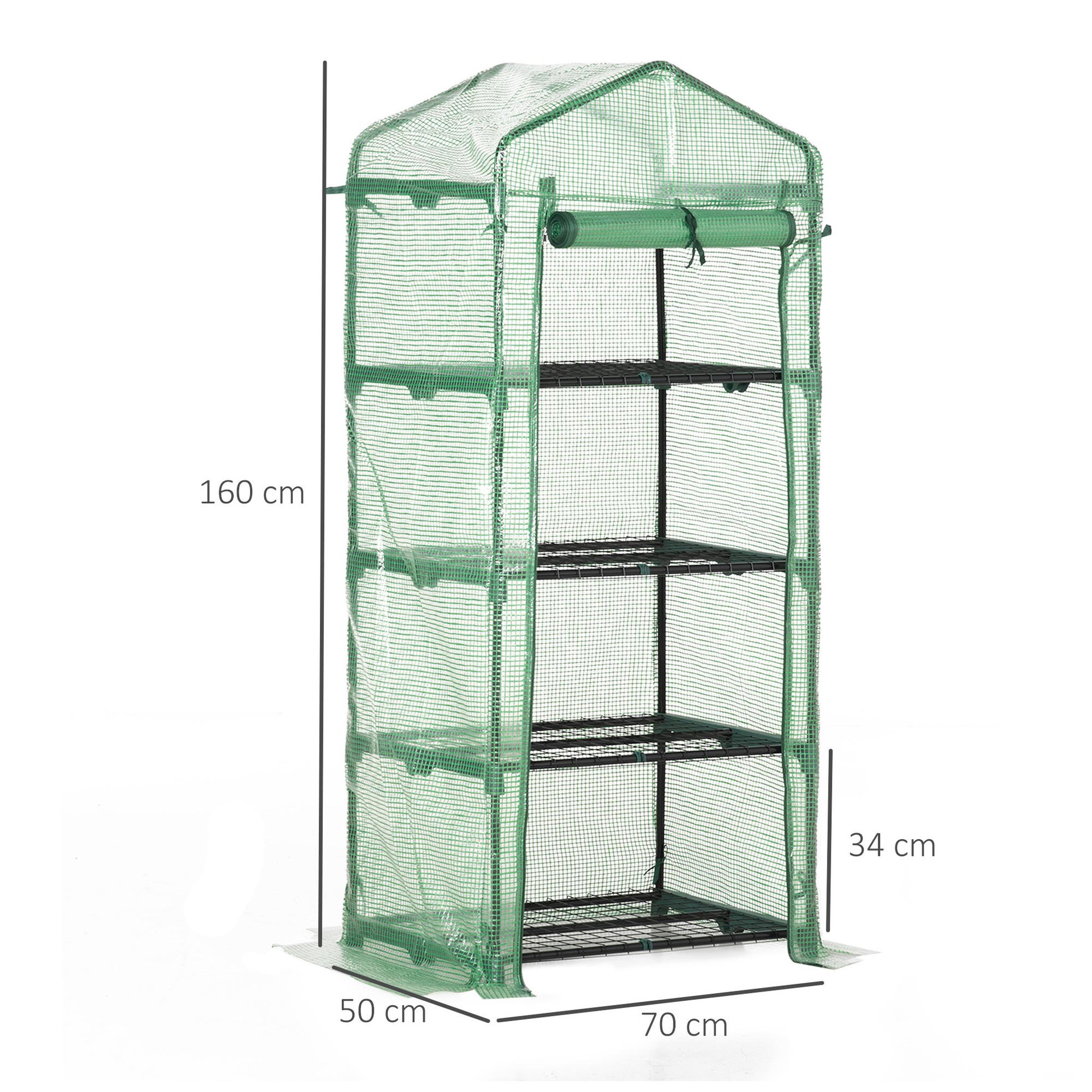 Voir la diapositive 3 : OUTSUNNY Serre de jardin balcon étagère serre 4 niveaux 0,7L x 0,5l x 1,6H m acier galvanisé bâche amovible PE haute densité vert