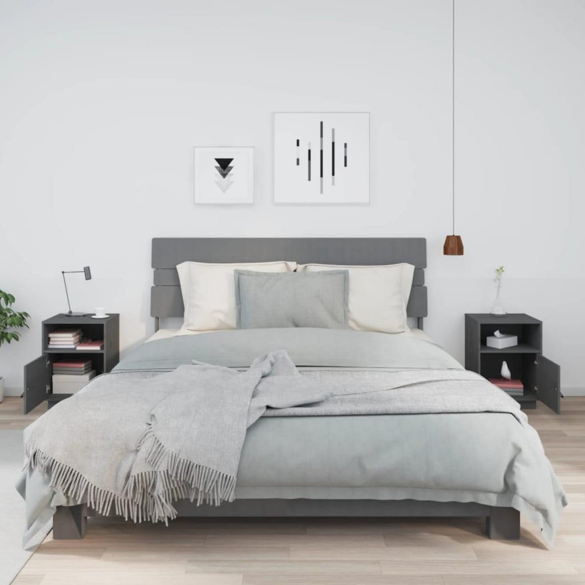 VIDAXL Tables de chevet 2 pcs Gris 40x34x55 cm Bois de pin massif