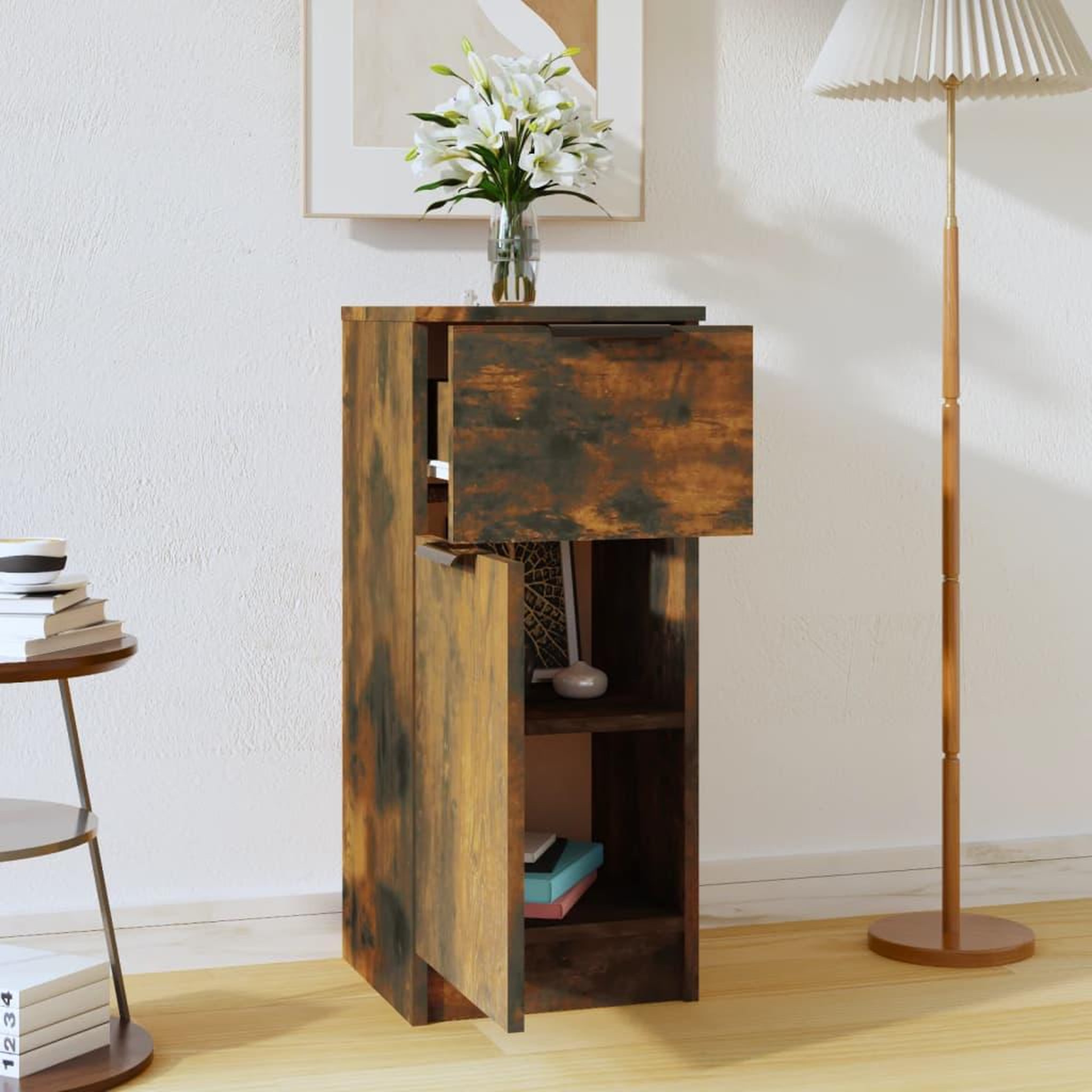 Voir la diapositive 3 : VIDAXL Buffet Chene fume 30x30x70 cm Bois d'ingenierie