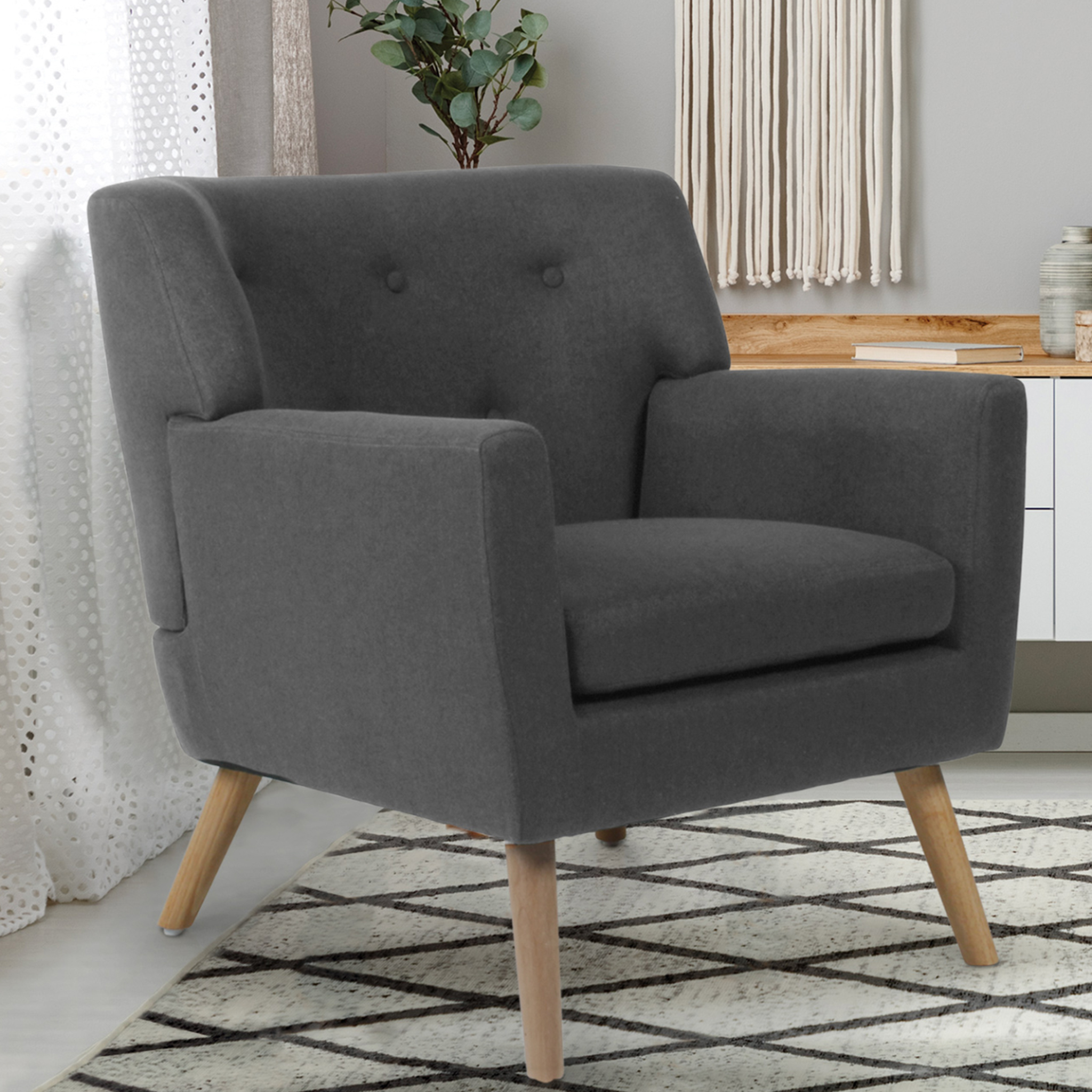 Voir la diapositive 2 : ID MARKET Fauteuil scandinave liv en tissu gris anthracite