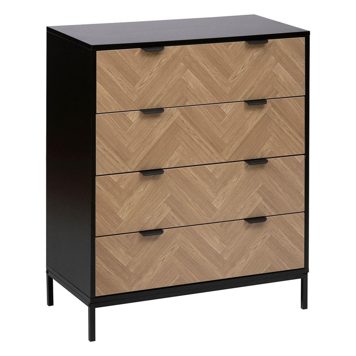 FIVE Commode 4 tiroirs en bois et métal CHEVRONS - Beige et noir