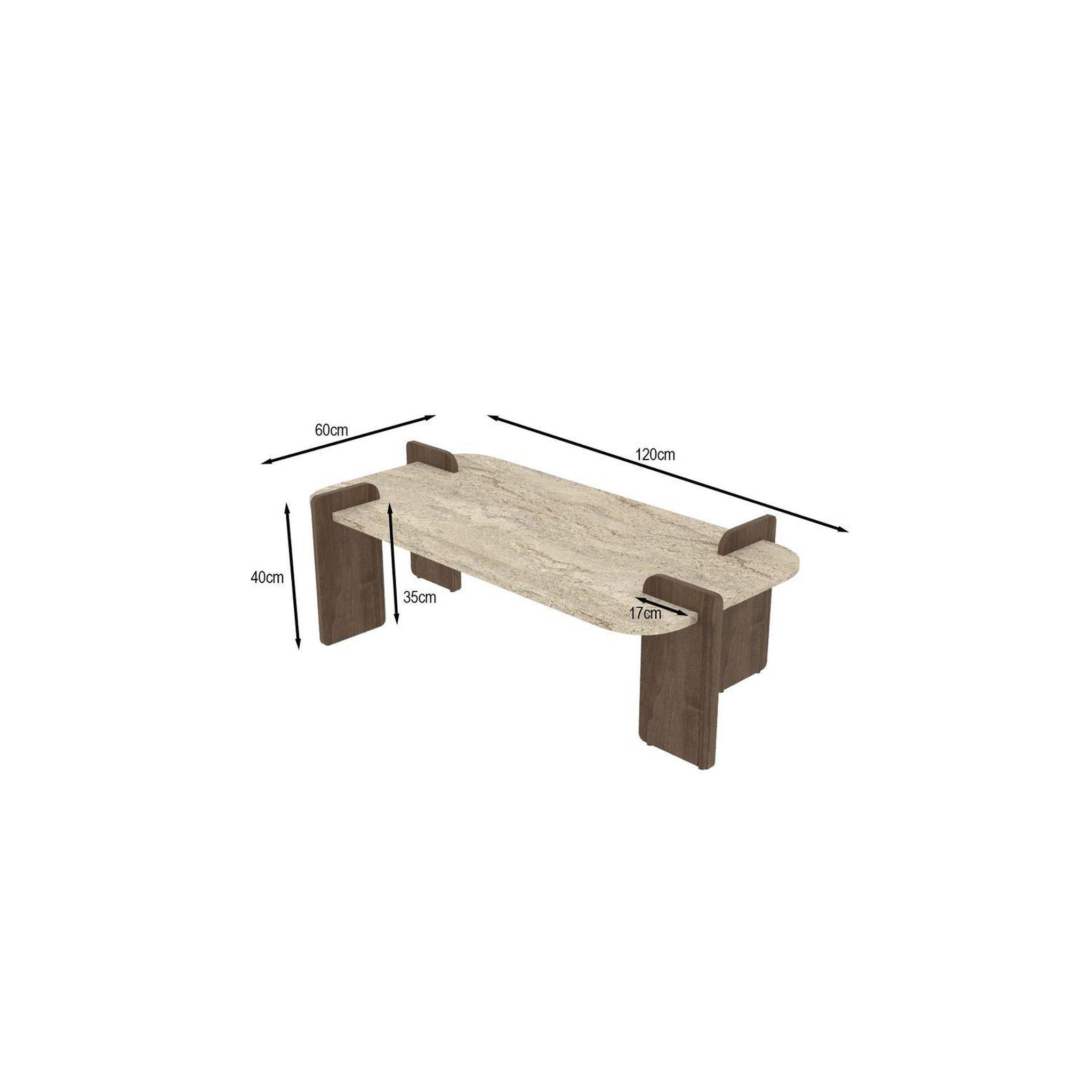 Voir la diapositive 3 : TOILINUX Table basse effet travertin et bois foncé romane - marron et beige