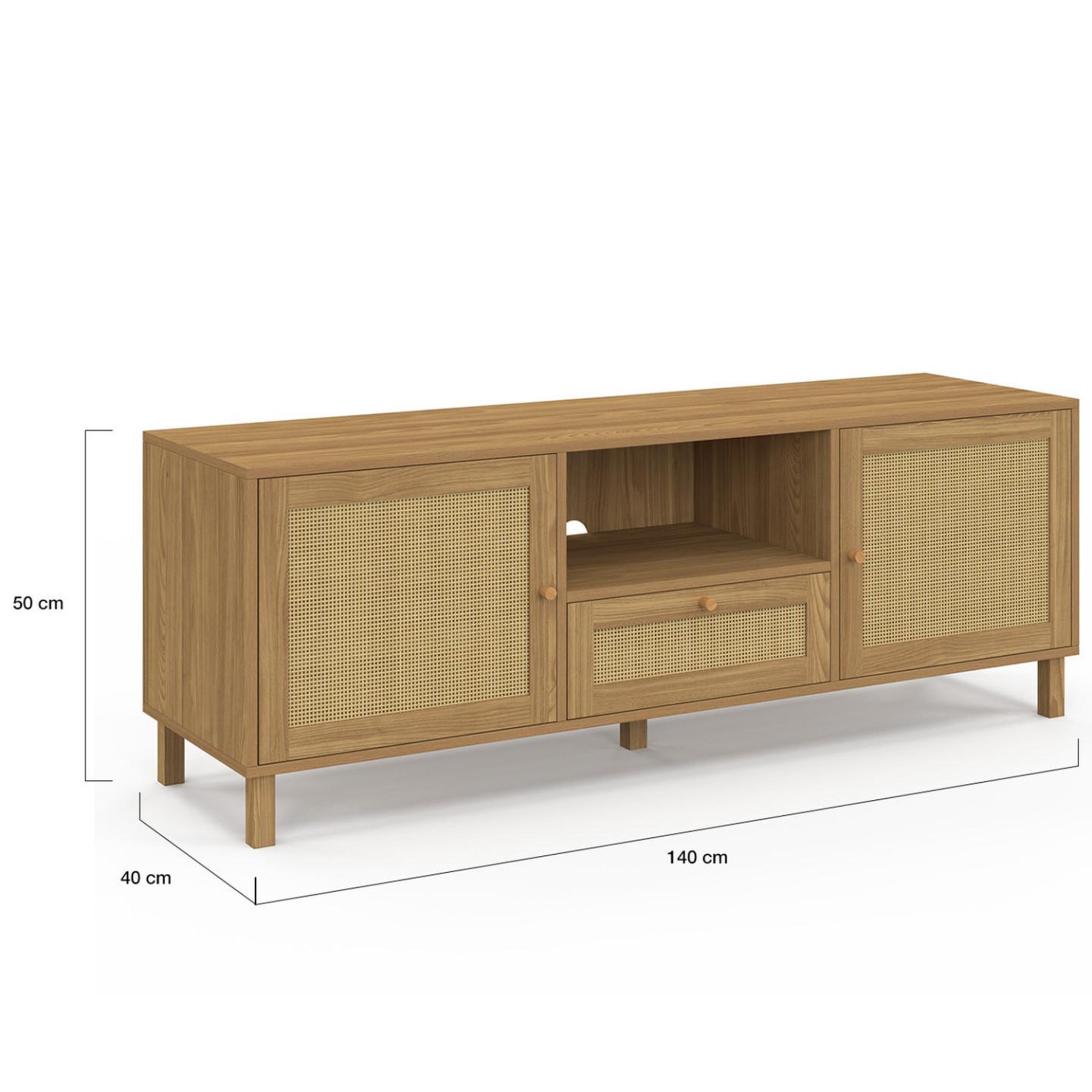 Voir la diapositive 5 : ID MARKET Meuble tv 140 cm vintage hanae 3 portes effet naturel cannage