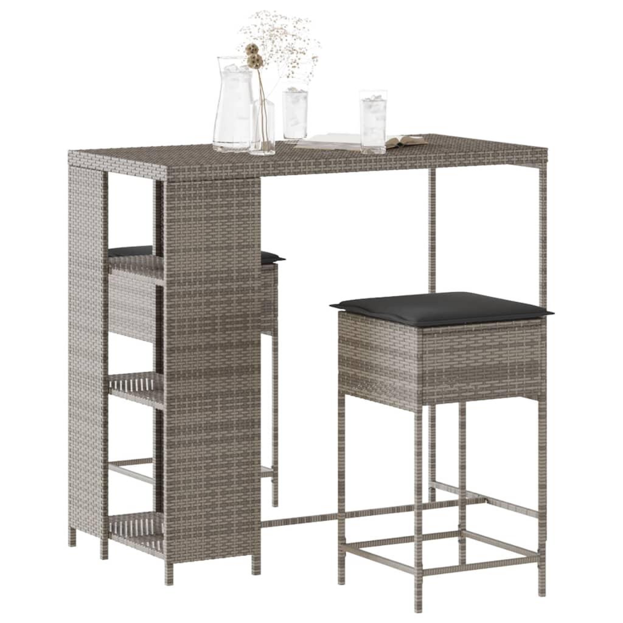 Voir la diapositive 1 : VIDAXL Ensemble de bar de jardin 3 pcs et coussins gris resine tressee