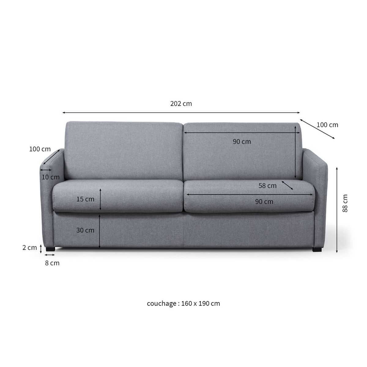 Canapé convertible 140 cm  système couchage express 3 places en tissu Gris clair ALICE 