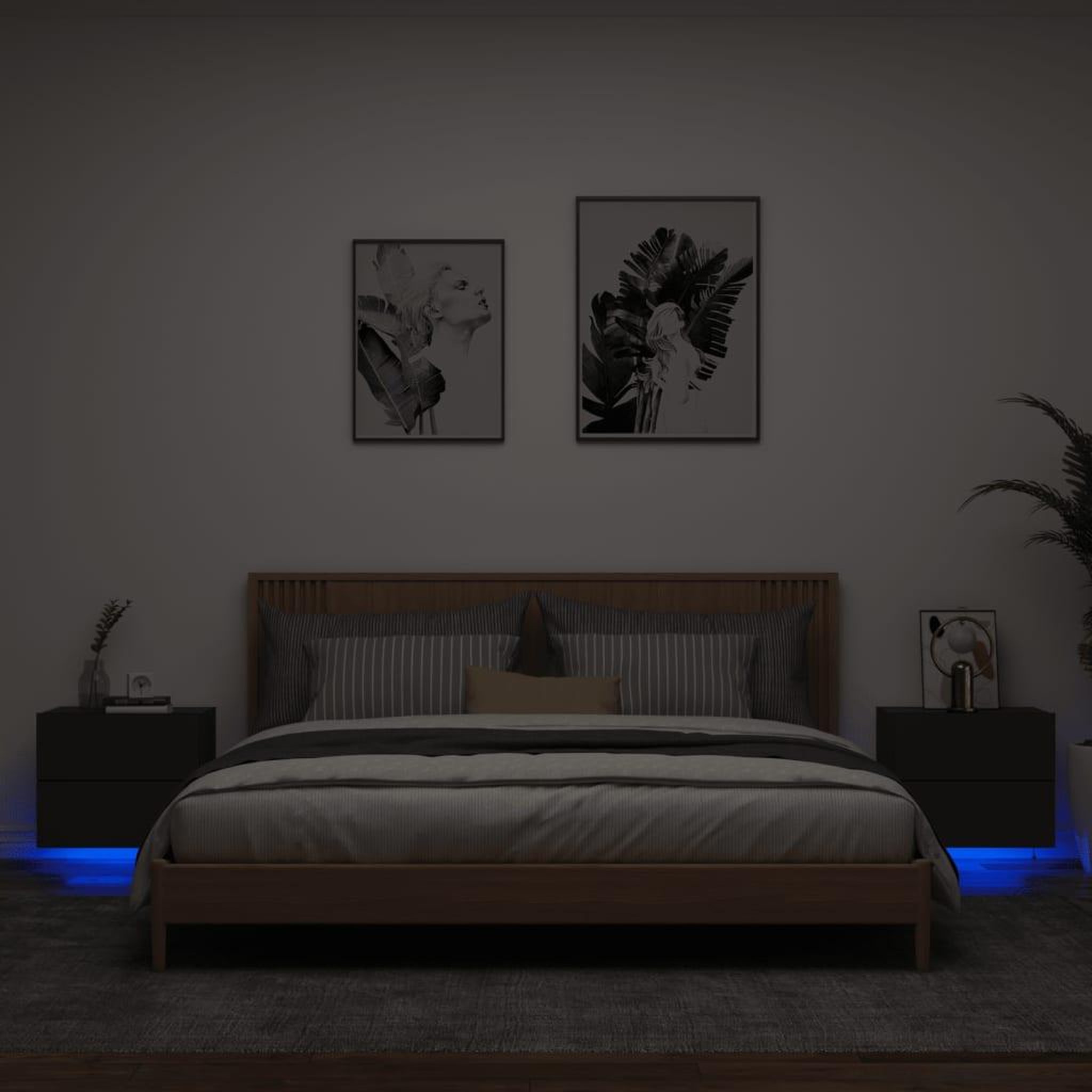 VIDAXL Tables de chevet murales avec lumieres LED 2 pcs noir