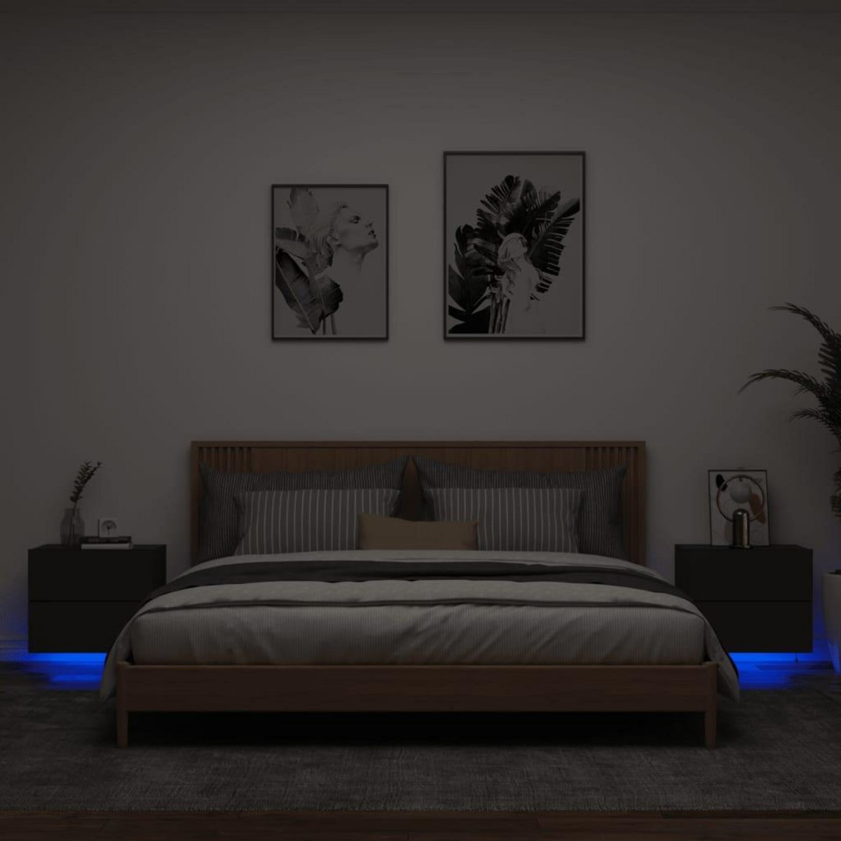 VIDAXL Tables de chevet murales avec lumieres LED 2 pcs noir