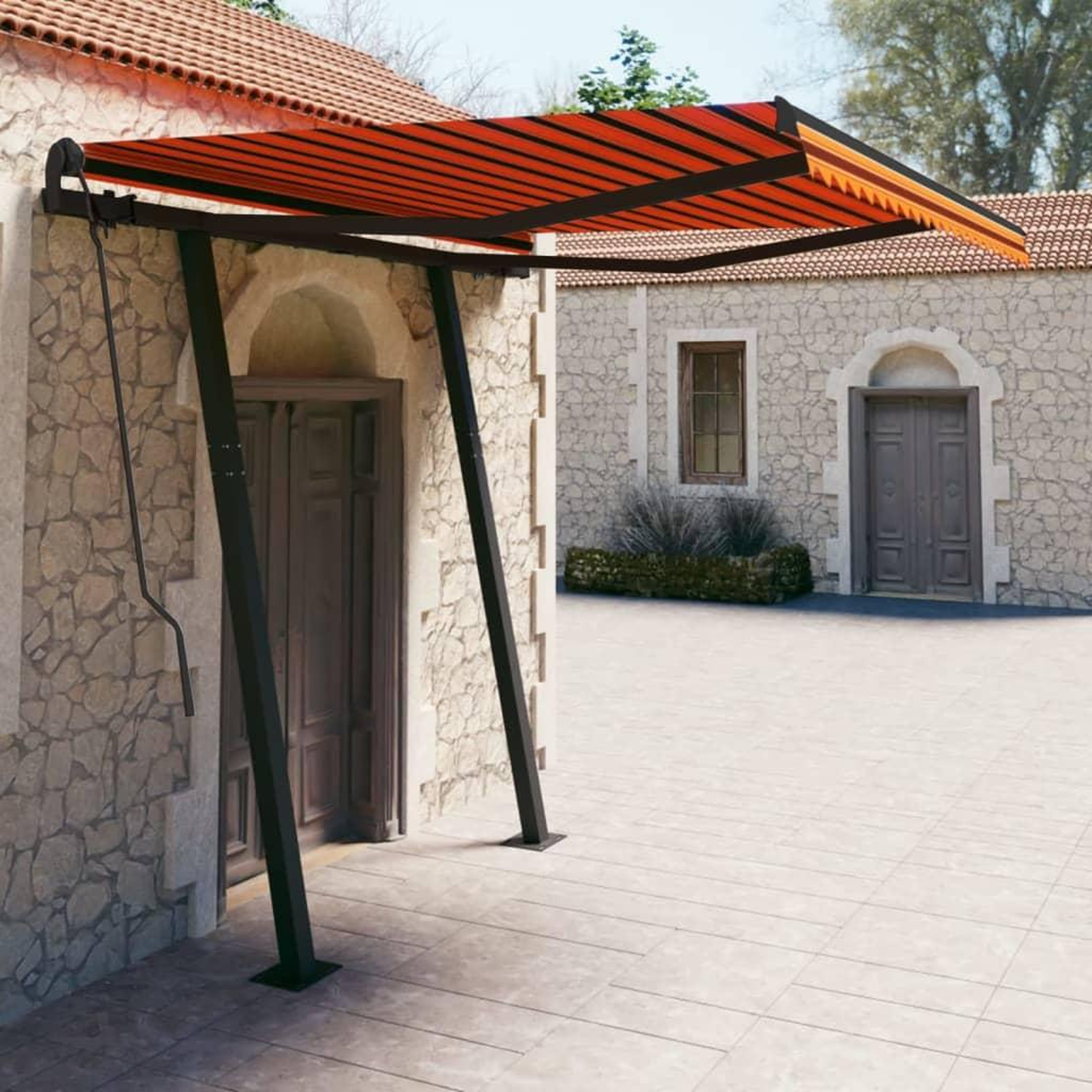 Voir la diapositive 1 : VIDAXL Auvent manuel retractable avec poteaux 3x2,5 m Orange et marron