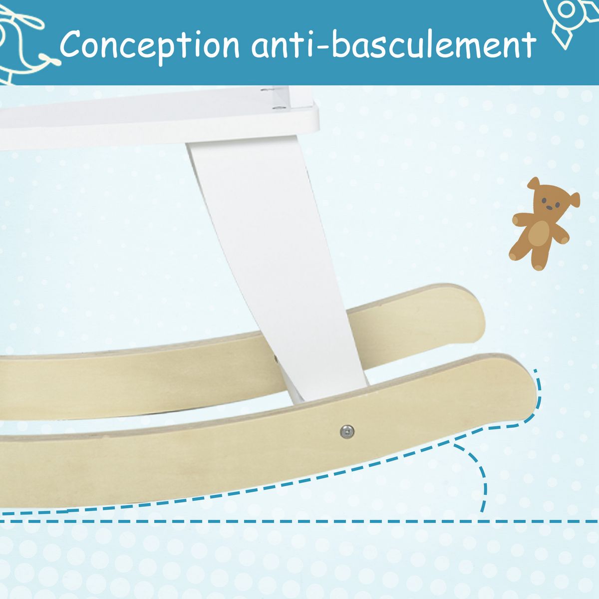 HOMCOM Cheval à bascule en bois - jeu à bascule bois - poignées repose-pied butées - MDF contreplaqué blanc bois naturel