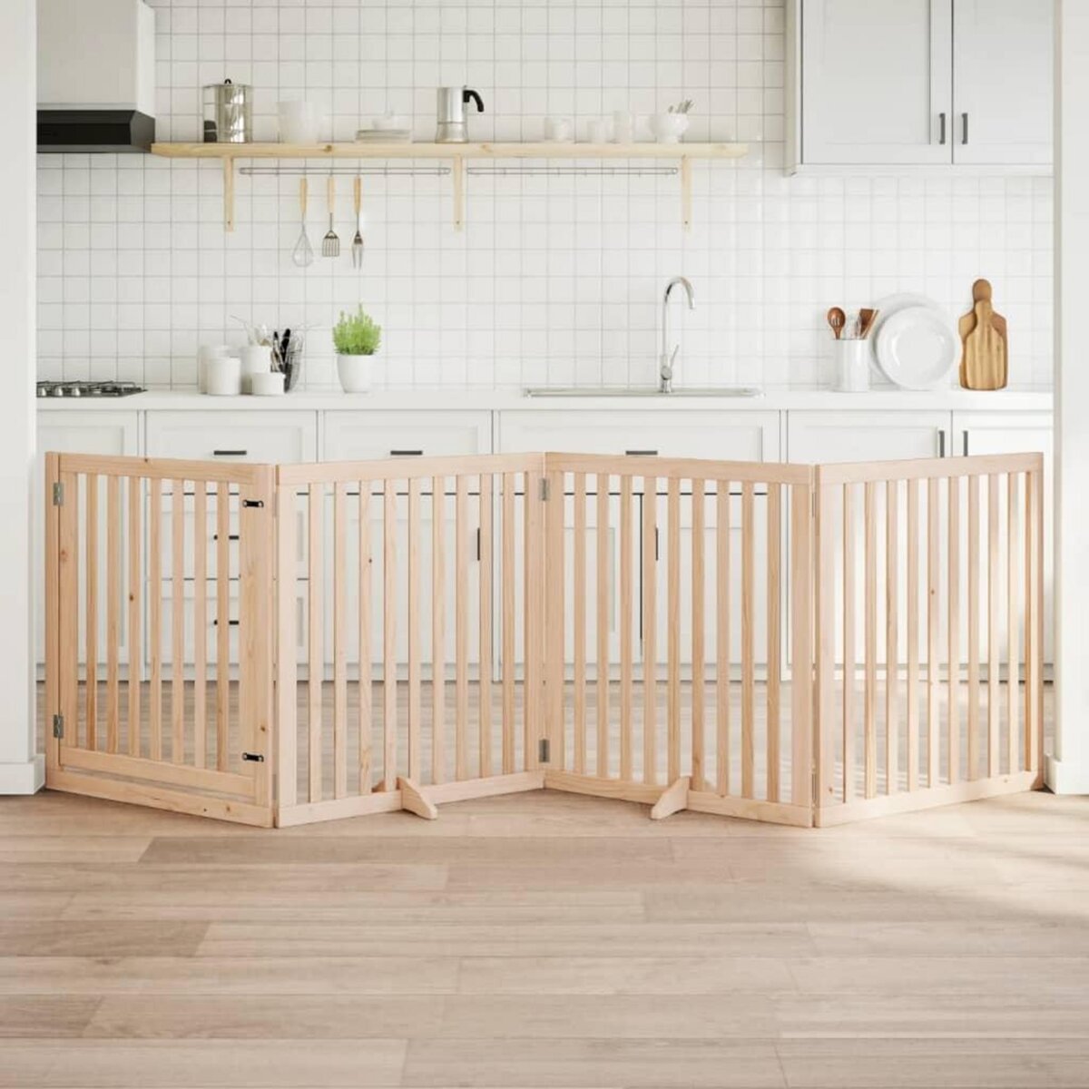 VIDAXL Barriere pour chiens avec porte 4 panneaux bois de peuplier