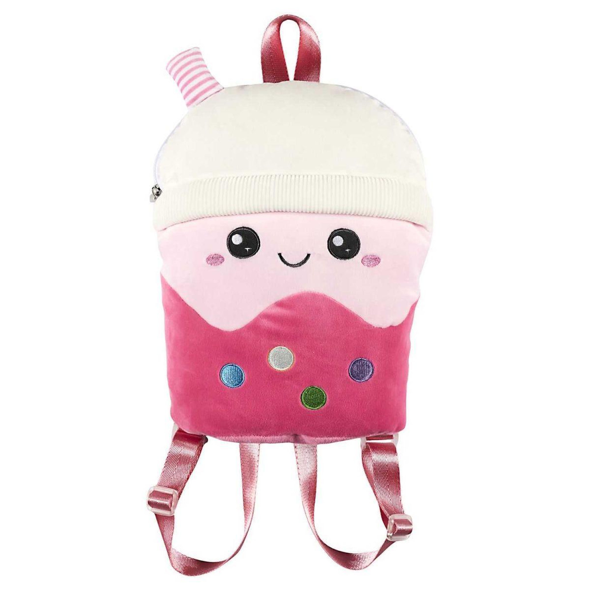 The concept Factory Peluche sac à dos bubble tea  kawaii  32cm rose