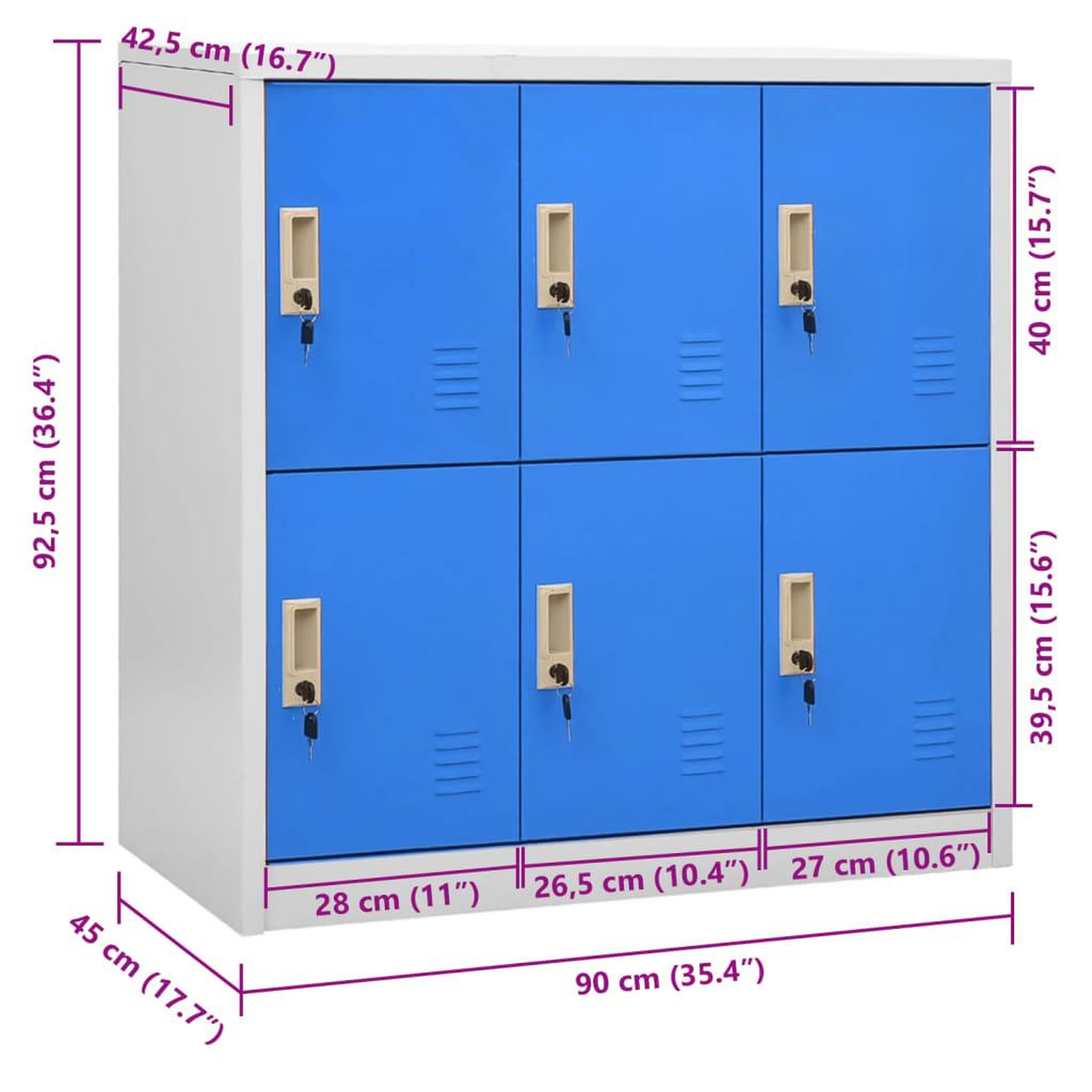 Voir la diapositive 6 : VIDAXL Armoire a casiers Gris clair et bleu 90x45x92,5 cm Acier