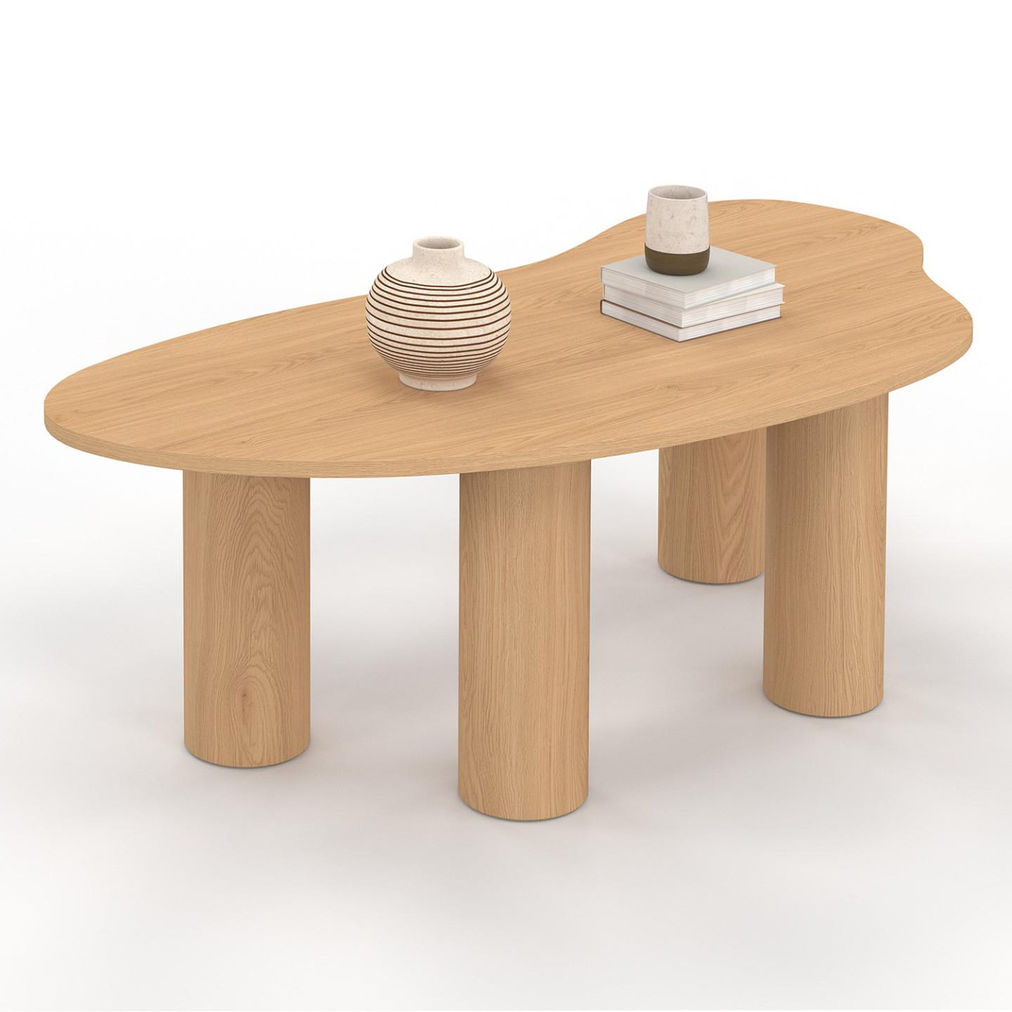 ID MARKET Table basse organique 100 cm bois effet hêtre