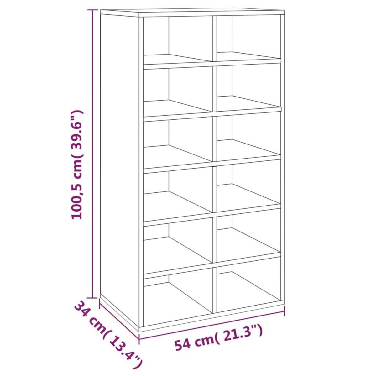 VIDAXL Etagere a chaussures Chene marron 54x34x100,5cm Bois ingenierie