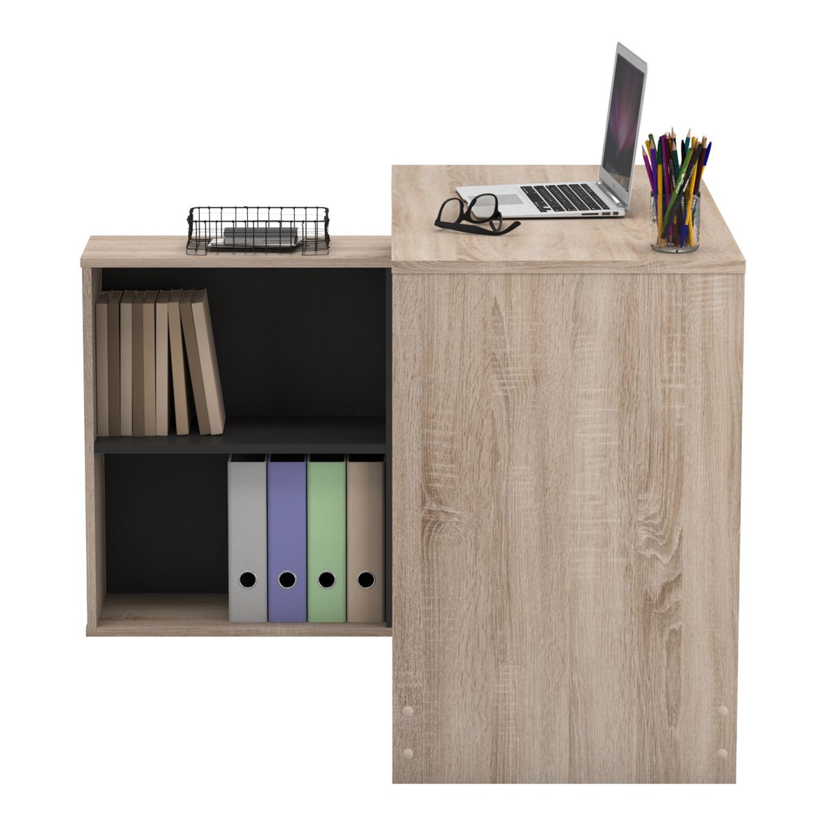 Bureau d'angle droit ou gauche avec rangements L112cm MAX