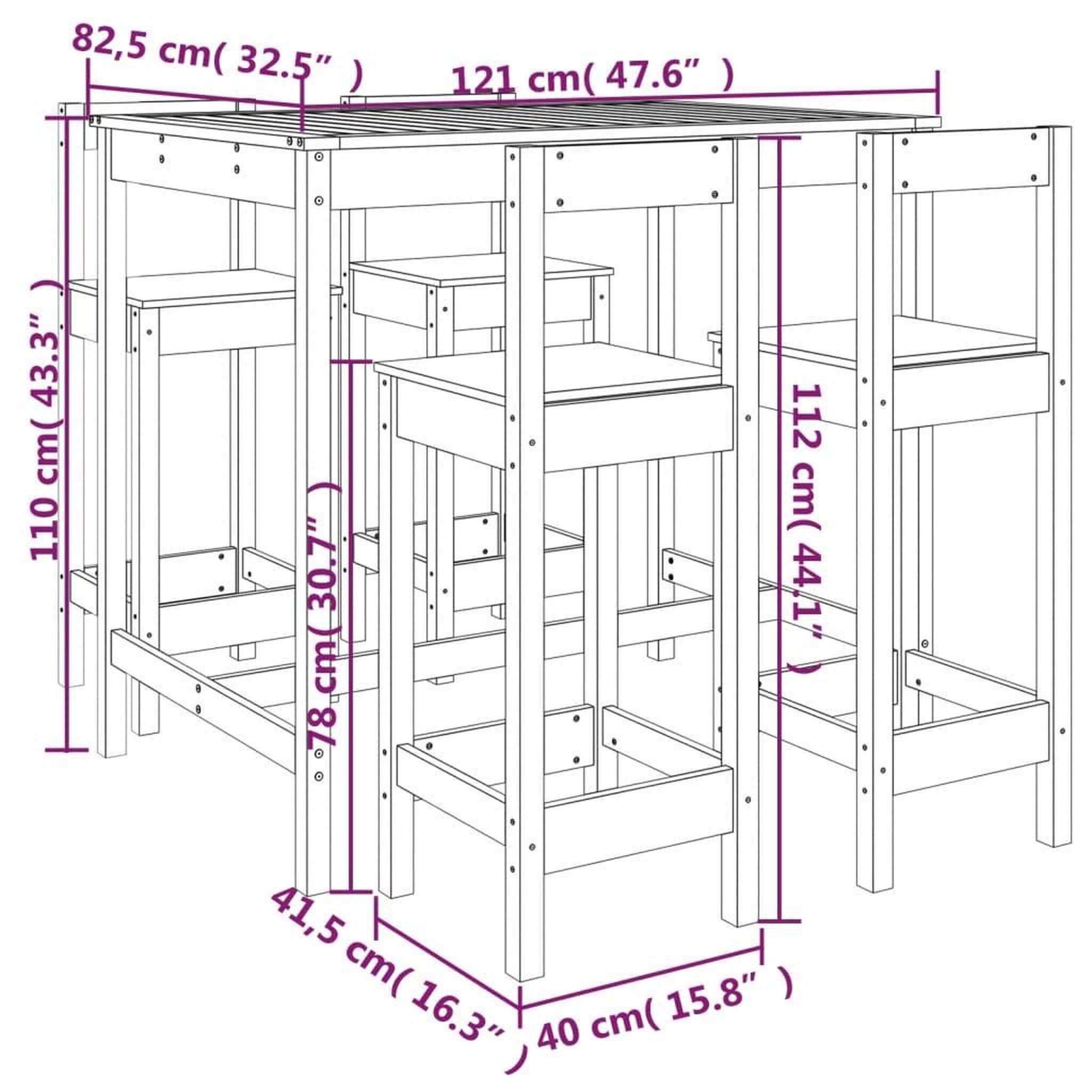 Voir la diapositive 6 : VIDAXL Ensemble de bar de jardin 5 pcs bois de pin massif