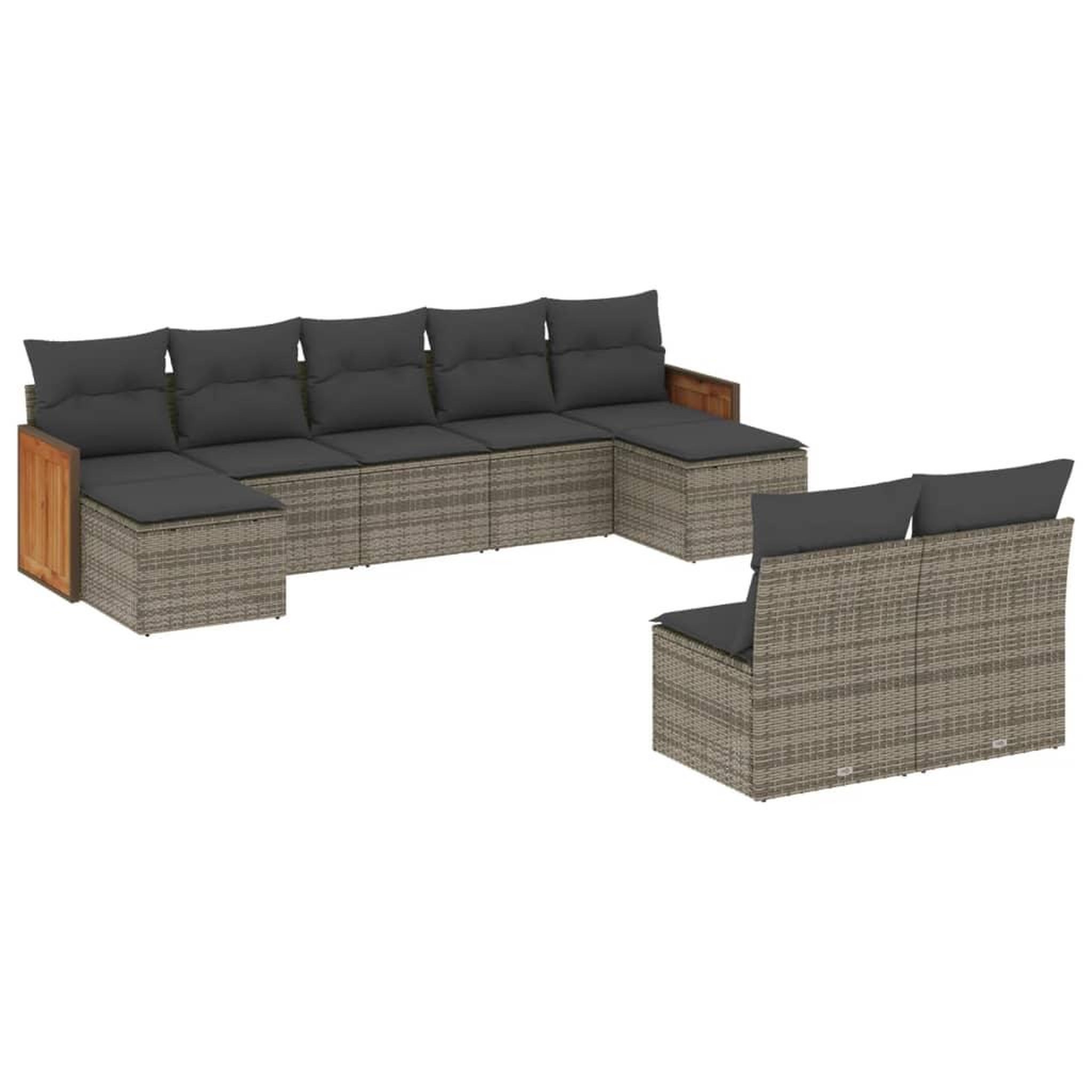 Voir la diapositive 2 : VIDAXL Salon de jardin 9 pcs avec coussins gris resine tressee