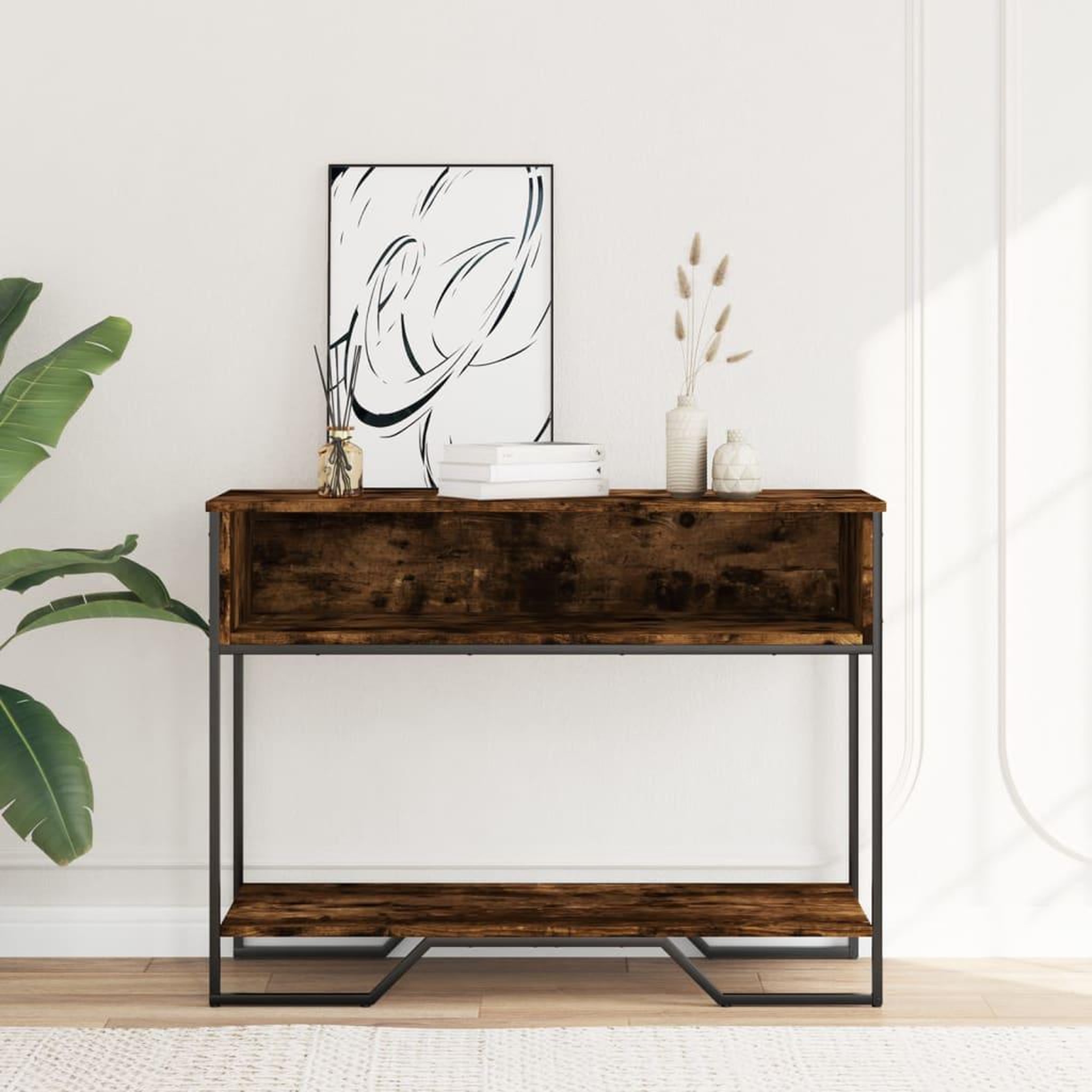 Voir la diapositive 3 : VIDAXL Table console chene fume 100x35x74,5 cm bois d'ingenierie