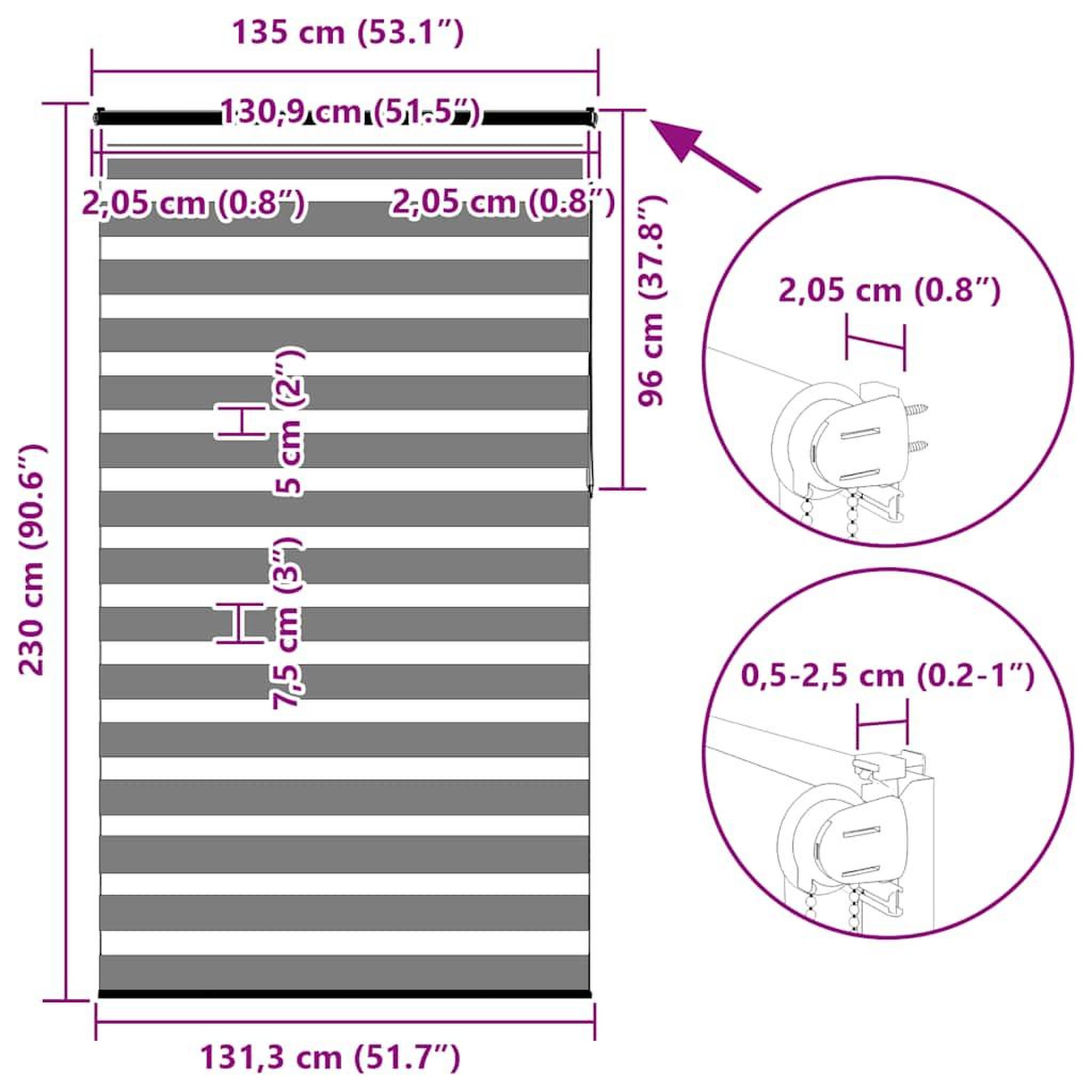 Voir la diapositive 6 : VIDAXL Store zebre blanc 135x230 cm largeur du tissu 130,9cm polyester