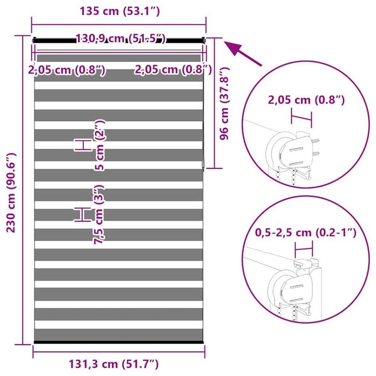 VIDAXL Store zebre blanc 135x230 cm largeur du tissu 130,9cm polyester