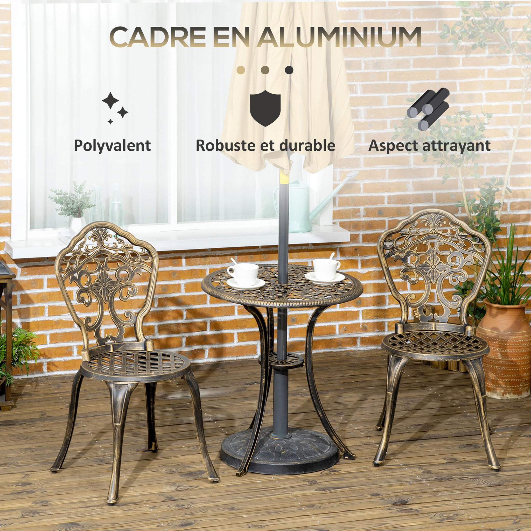 Voir la diapositive 5 : OUTSUNNY Ensemble bistrot de jardin 2 personnes 3 pièces aluminium aspect fer forgé bronze vieilli