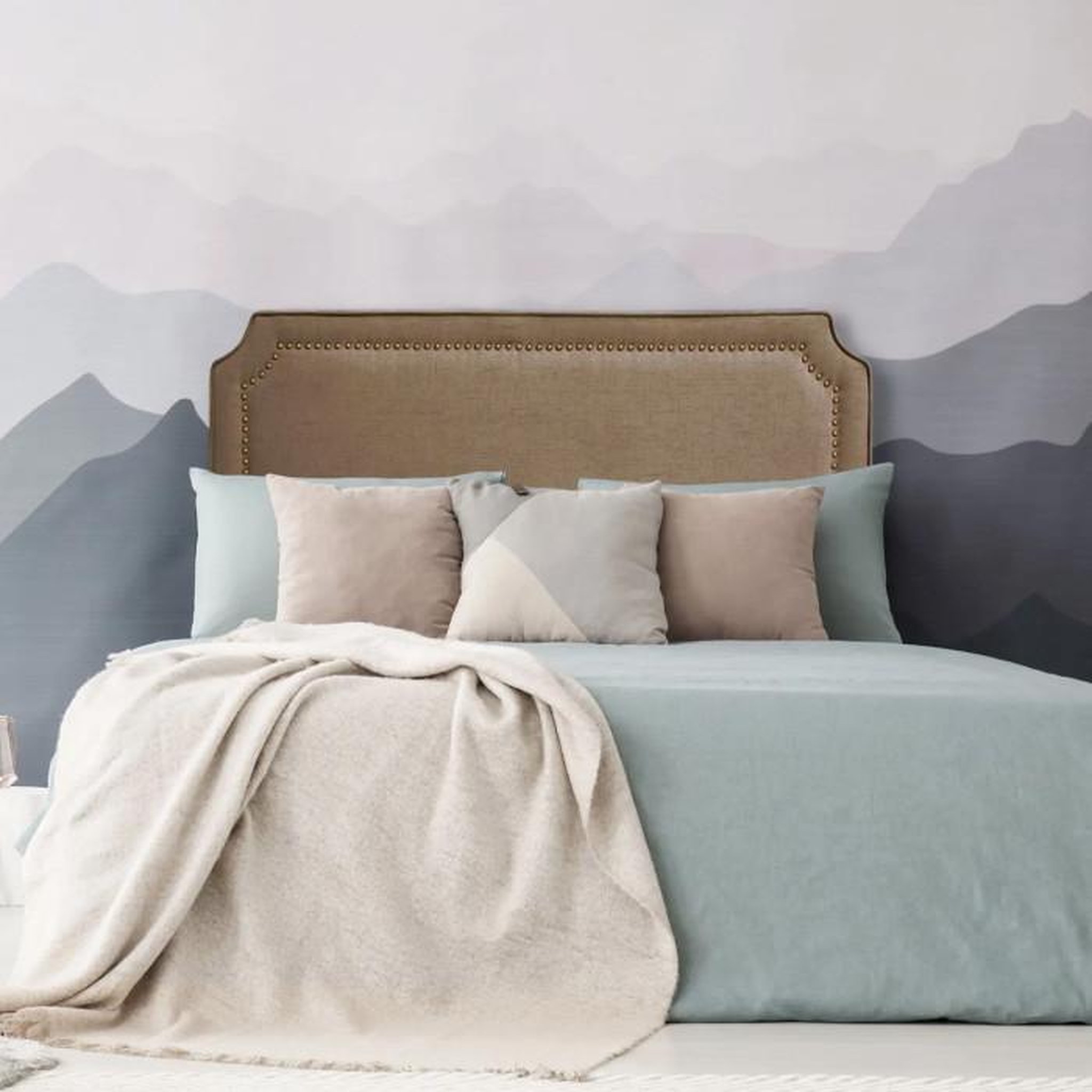 Voir la diapositive 4 : Paris Prix Tête de lit  design en tissu  selena  140cm gris chiné