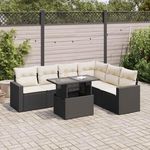 VIDAXL Salon de jardin 7 pcs avec coussins noir resine tressee