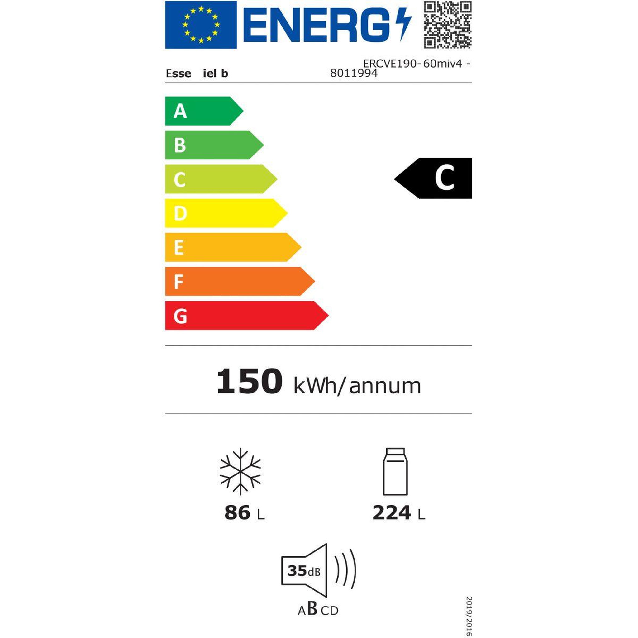 Voir la diapositive 6 : ESSENTIEL B Réfrigérateur combiné ercve190-60miv4
