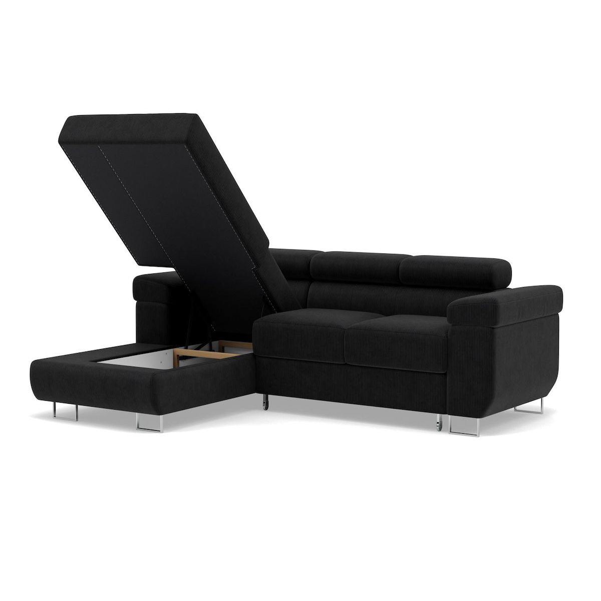 BEST MOBILIER Pablo - canapé d'angle gauche - 6 places - convertible avec coffre et têtières réglables - en velours côtelé