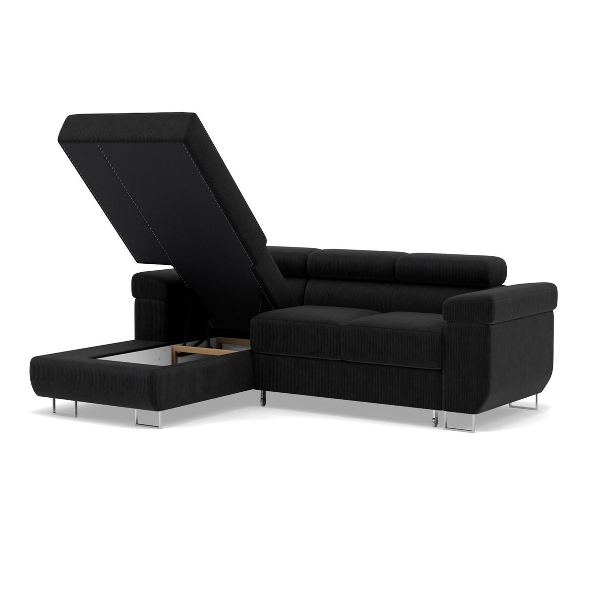 BEST MOBILIER Pablo - canapé d'angle gauche - 6 places - convertible avec coffre et têtières réglables - en velours côtelé