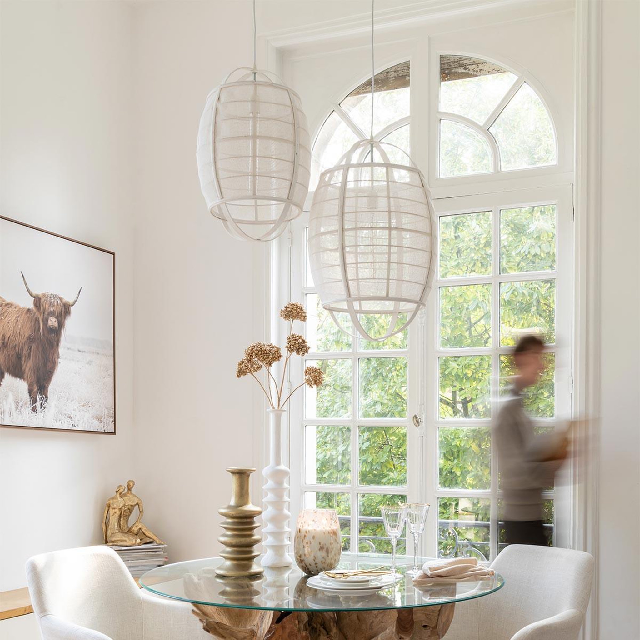 Voir la diapositive 4 : J-LINE Lampe suspension en bambou  ion  37cm blanc