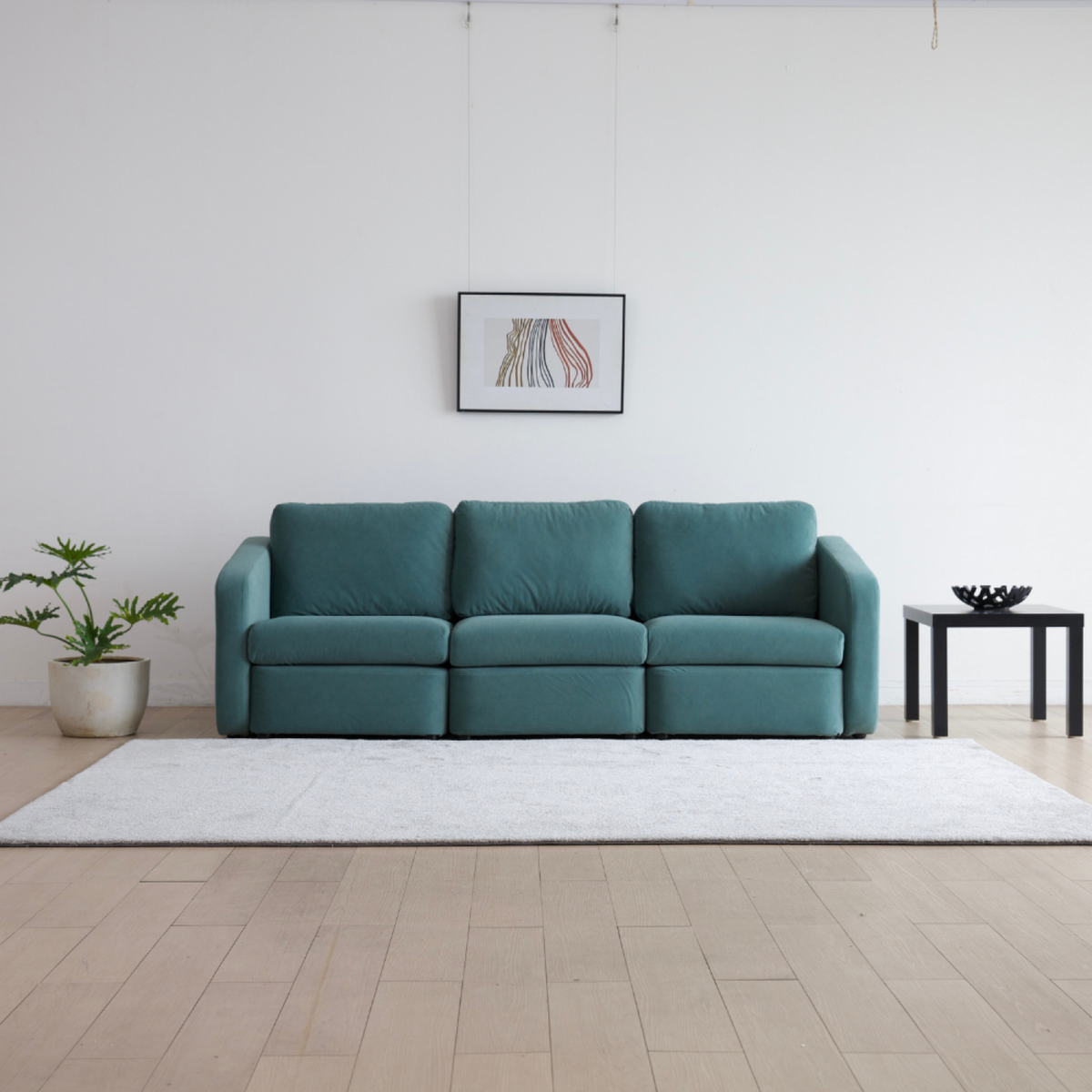 CONCEPT USINE Canapé modulable 3 places bleu avec pouf KONEKT