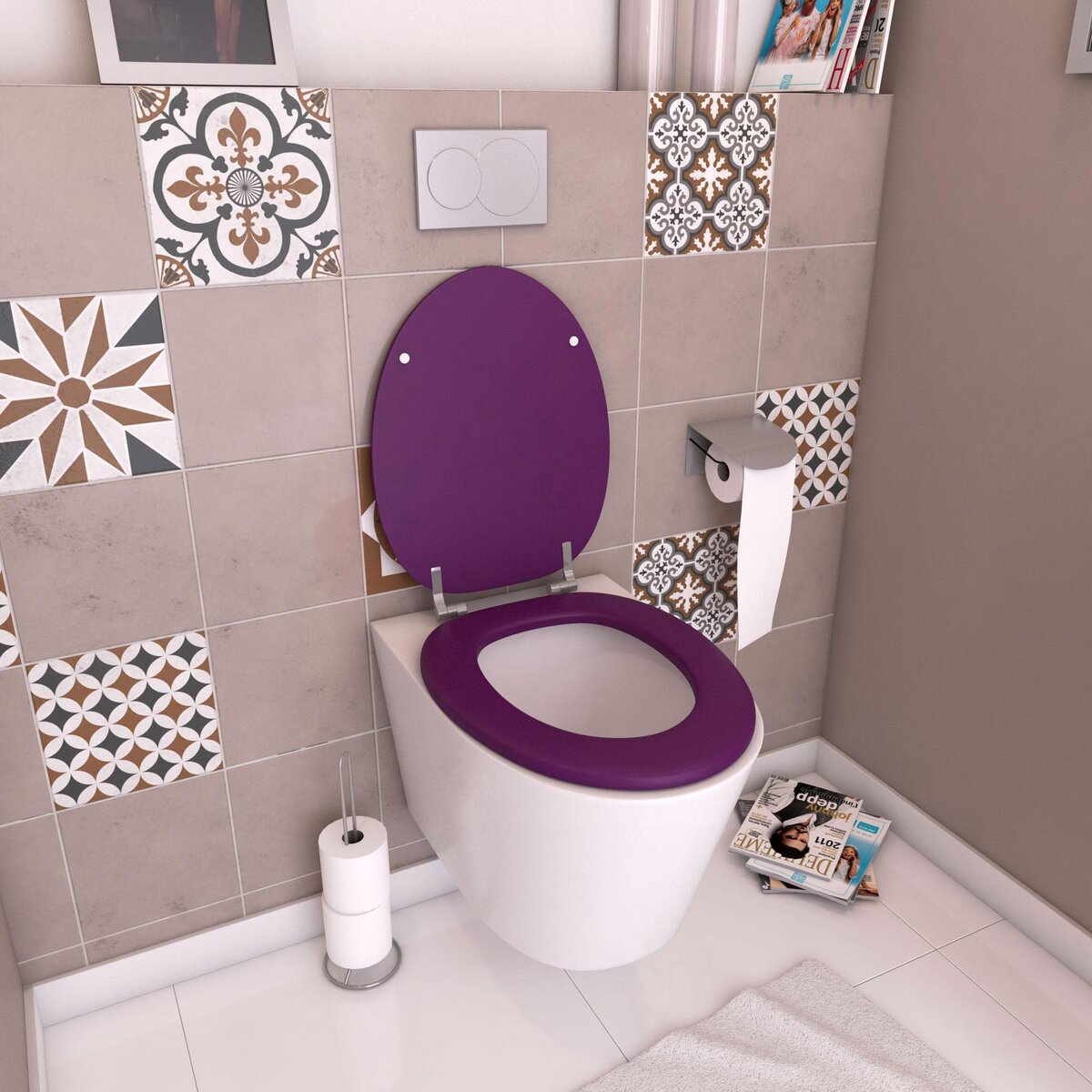 Galedo Abattant WC - en MDF avec charnières en métal réglables - WHISY  PURPLE pas cher 