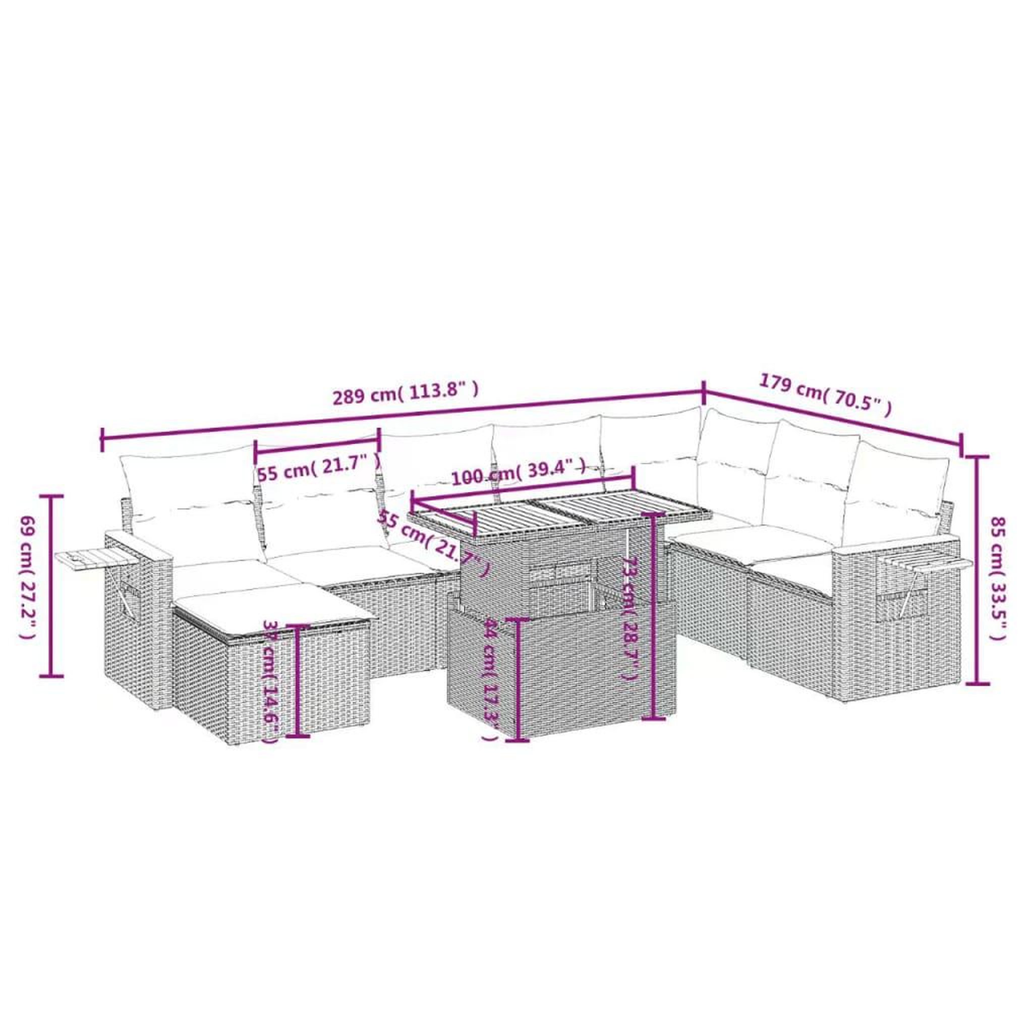Voir la diapositive 3 : VIDAXL Salon de jardin avec coussins 9 pcs beige resine tressee