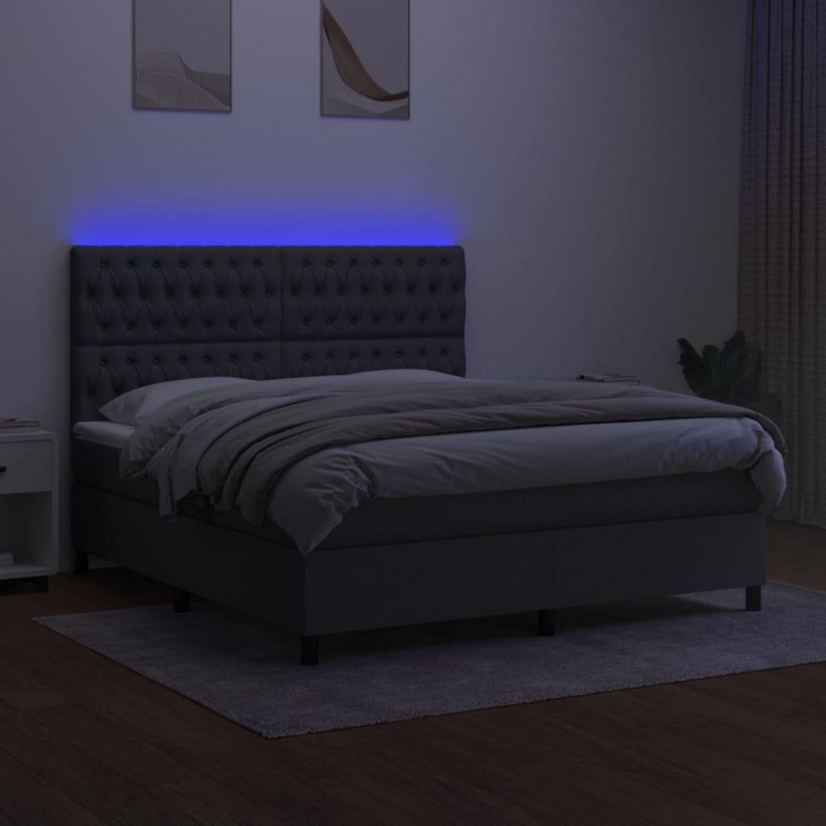 VIDAXL Sommier a lattes de lit et matelas et LED Gris fonce 180x200 cm